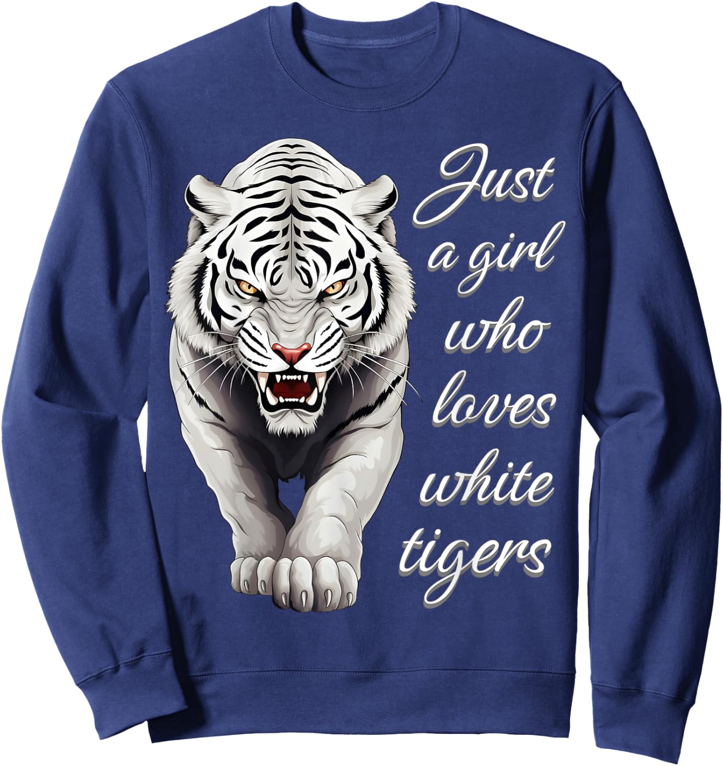 Just A Girl Who Loves White Tigers - Wild Animal Lover Tiger Sweatshirt - Sweatshirt | Navy