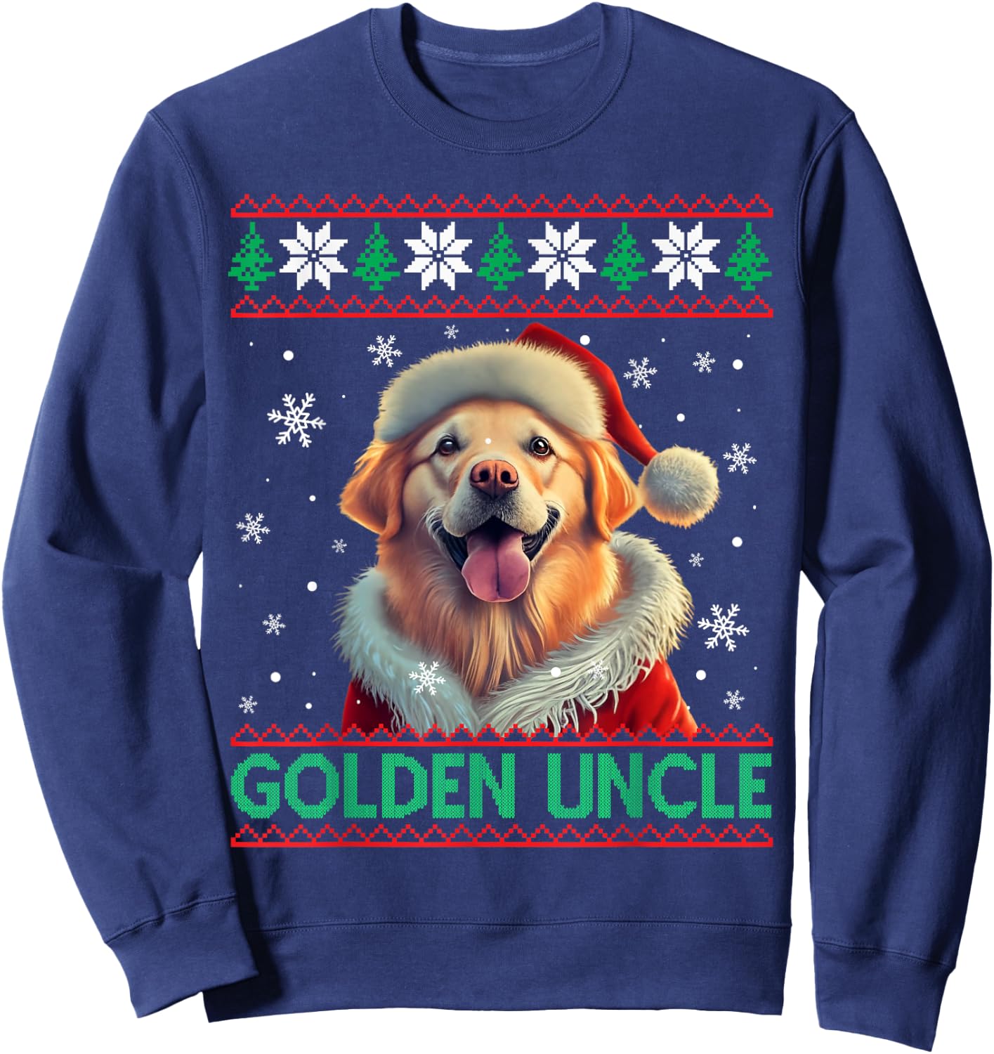 Golden Uncle Golden Retriever Santa Hat Ugly Christmas Sweatshirt - Sweatshirt | Navy