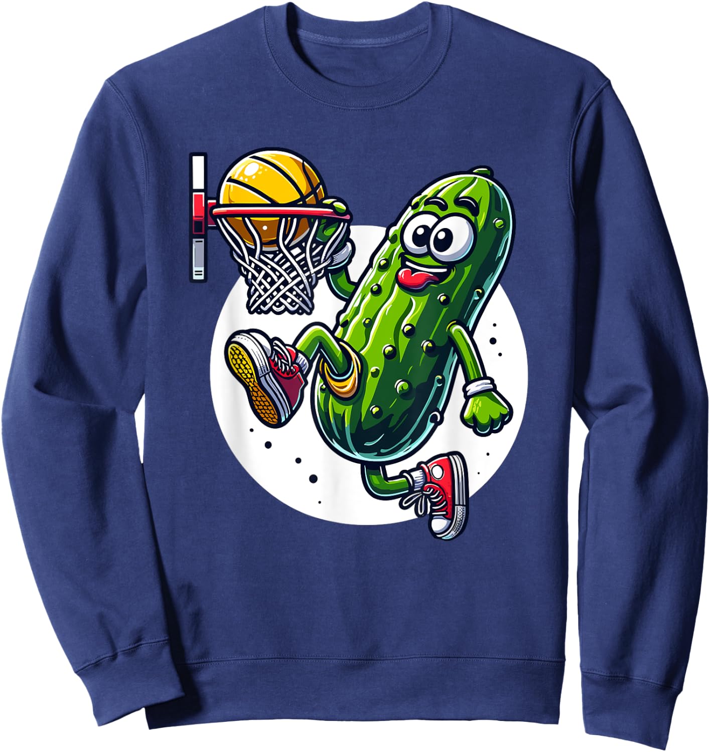 Slam Dunk Pickle - Humorous Basketball Cartoon Graphic Sweatshirt - Sweatshirt | Navy