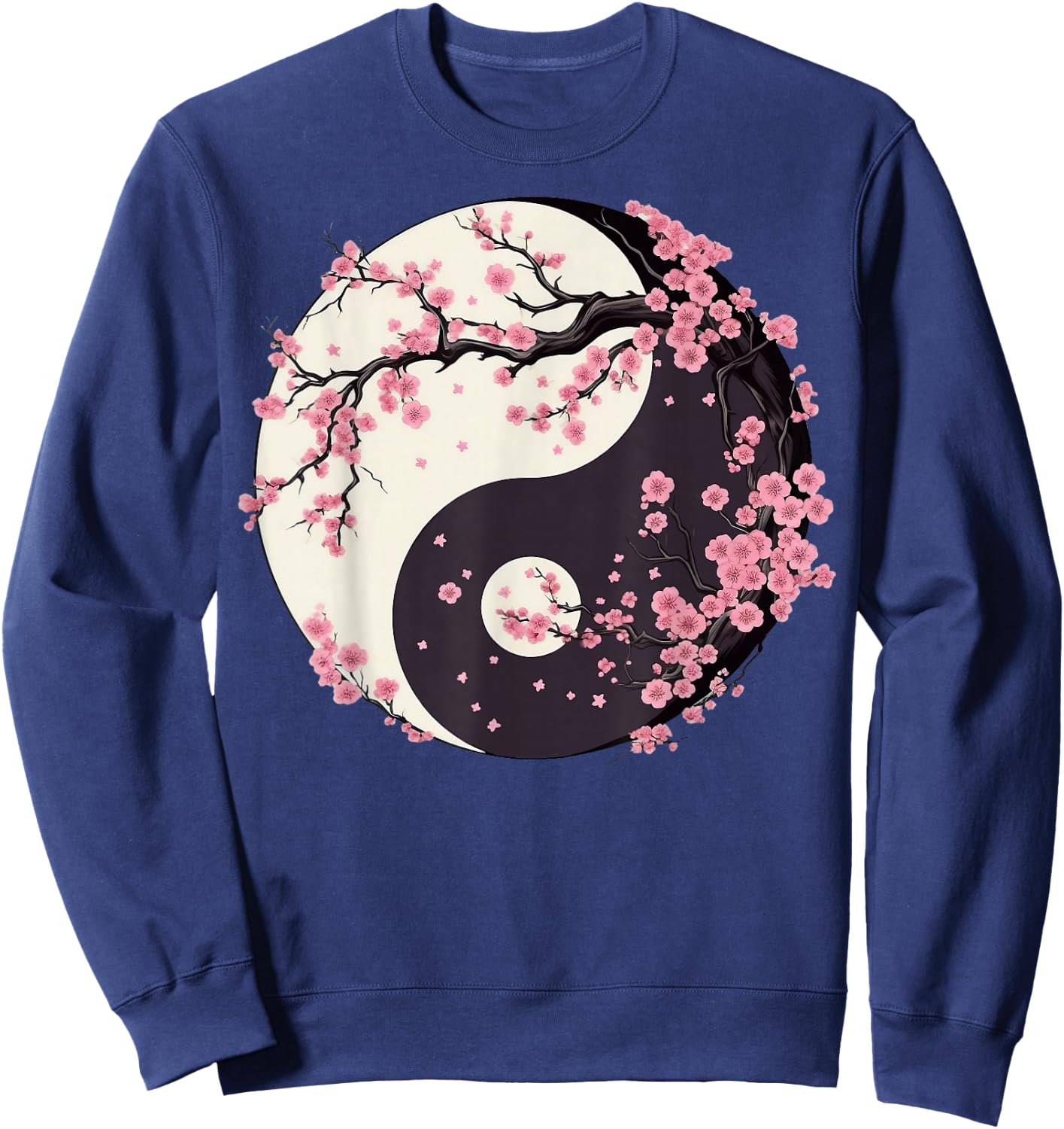 Cherry Blossom Yin Yang Tree of Life Moon Sun Duality Sweatshirt - Sweatshirt | Navy