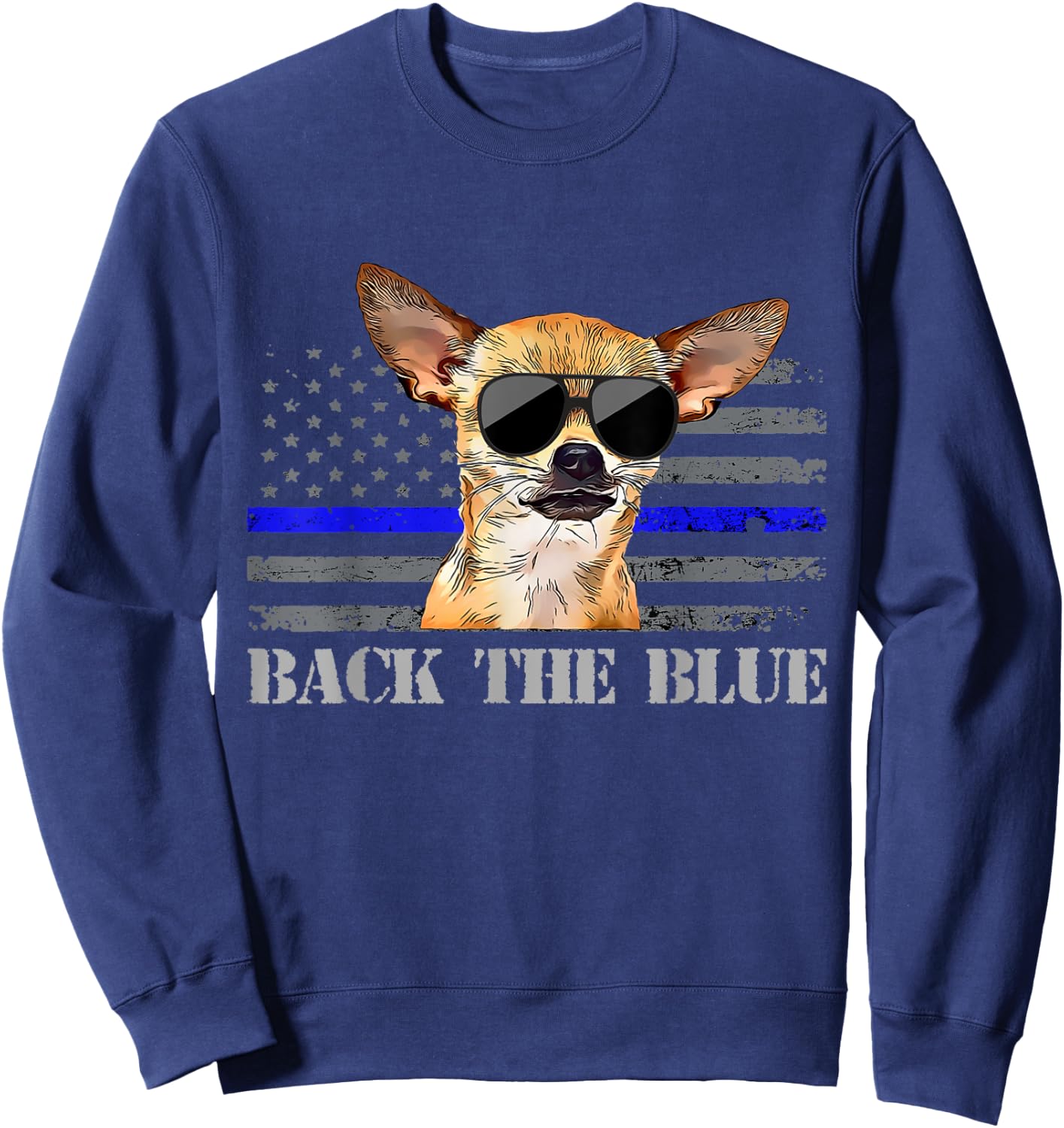Chihuahua Thin Blue Line American Flag Police Dog Sweatshirt - Sweatshirt | Navy