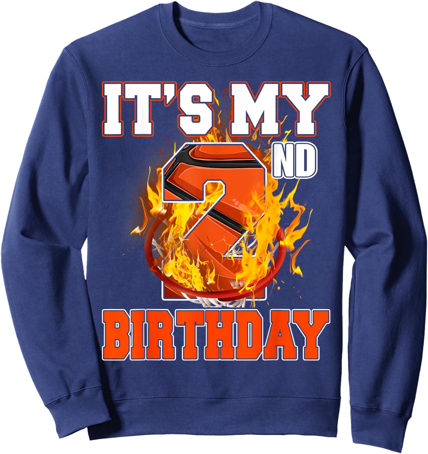 Funny It's My 2nd Birthday 2 Years Old Basketball Ball Boy Sweatshirt - Sweatshirt | Navy