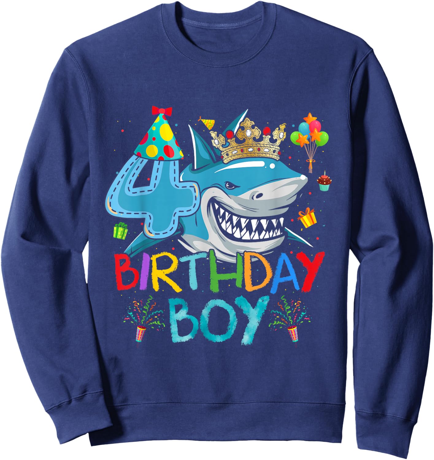4th Birthday Shark Ocean Theme Party 4 Years Old For Boy Sweatshirt - Sweatshirt | Navy