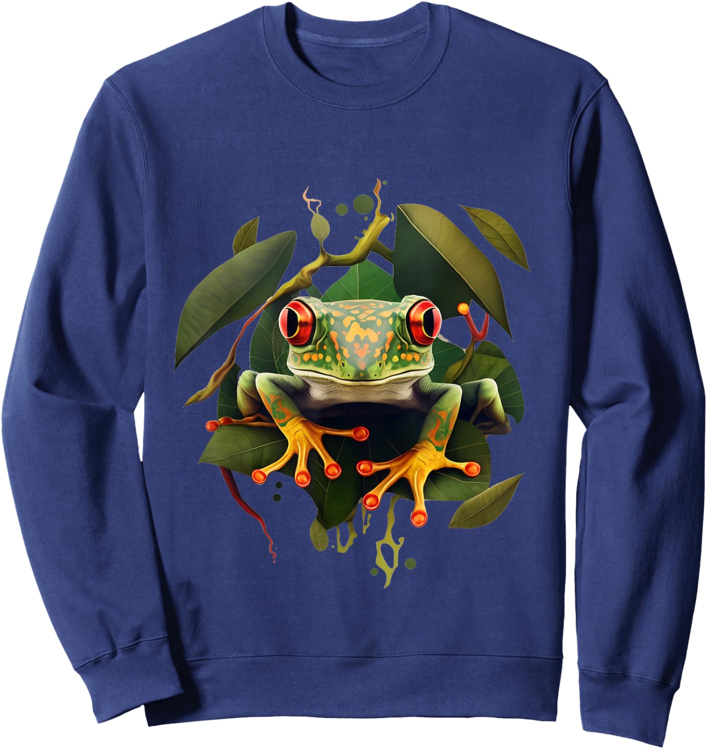 Leaping Frog Leaves Red Eyed Tree Frog Rainforest Amphibian Sweatshirt - Sweatshirt | Navy