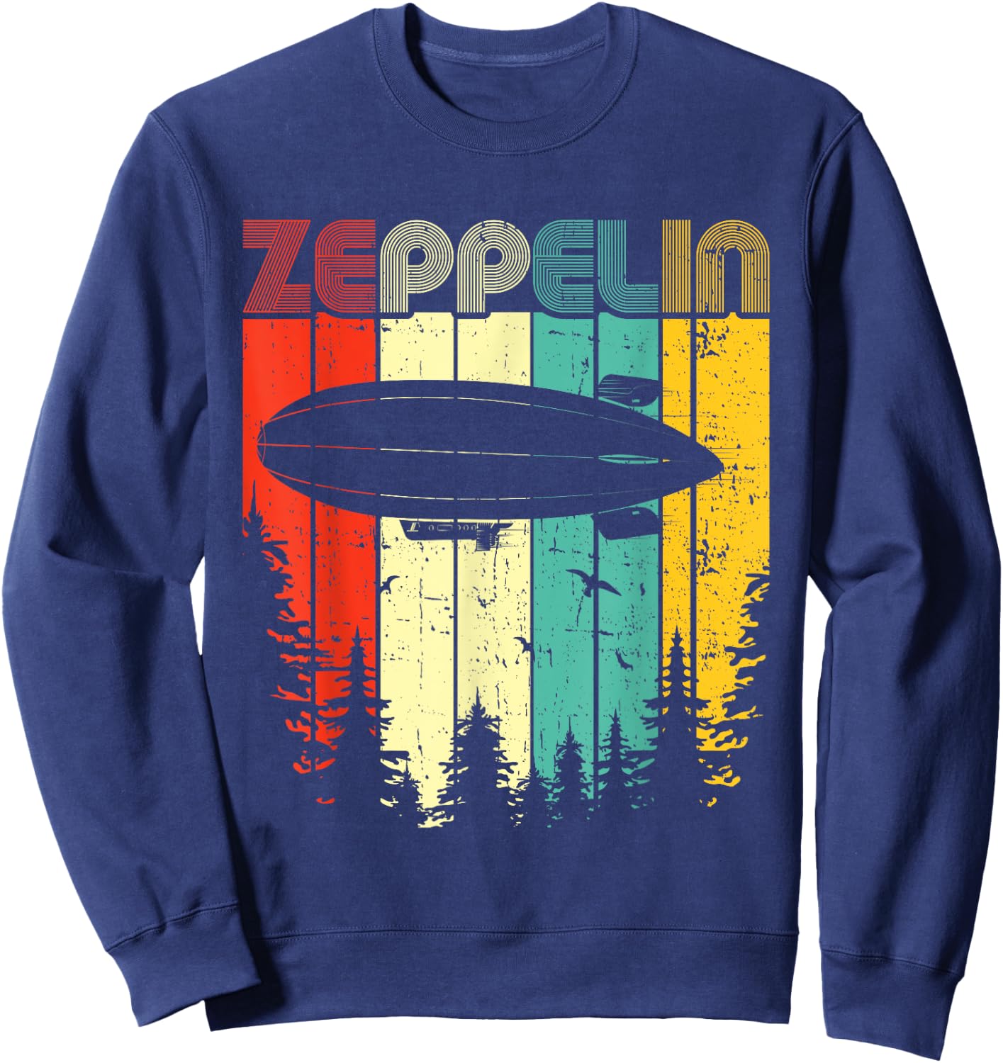 Retro Zeppelin 70s 80s Dirigible Airship Zepelin Zepplin Sweatshirt - Sweatshirt | Navy