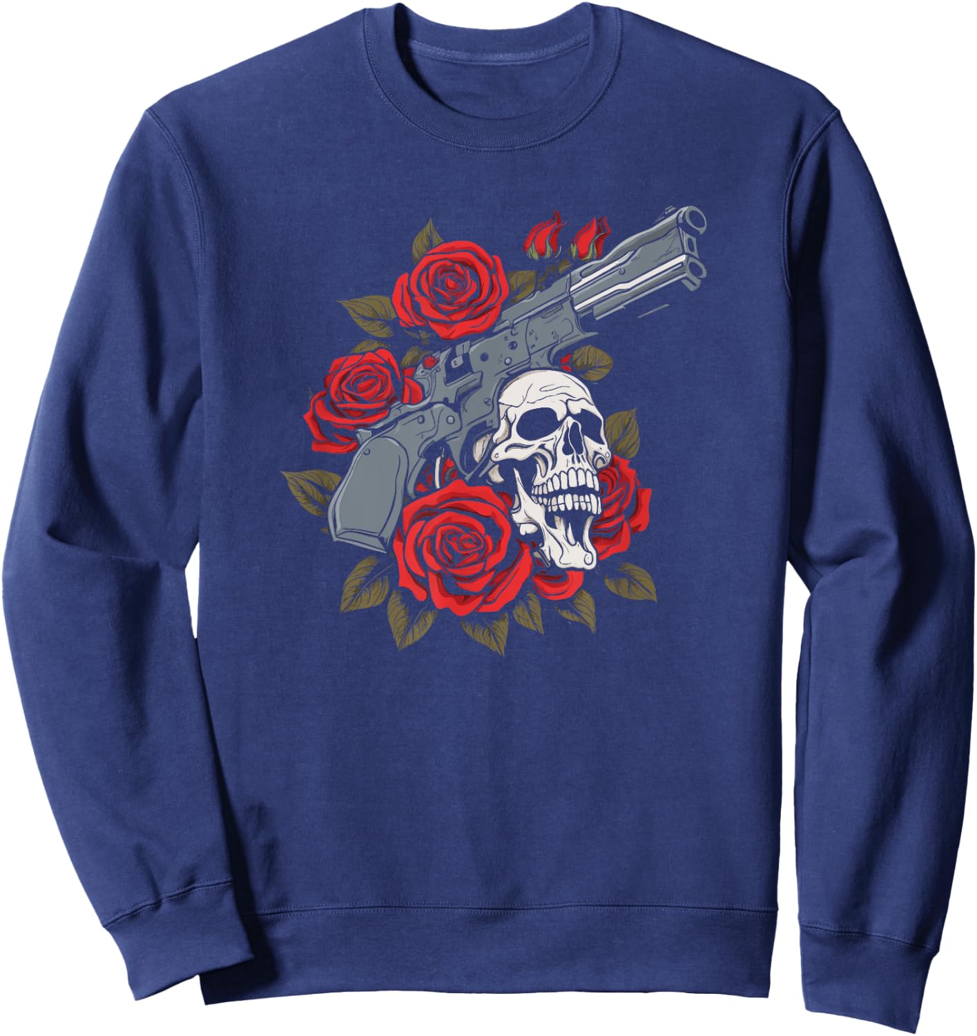 Skeleton Roses 1980s Glam 80s - Guns Rock Music Skull Rose Sweatshirt - Sweatshirt | Navy