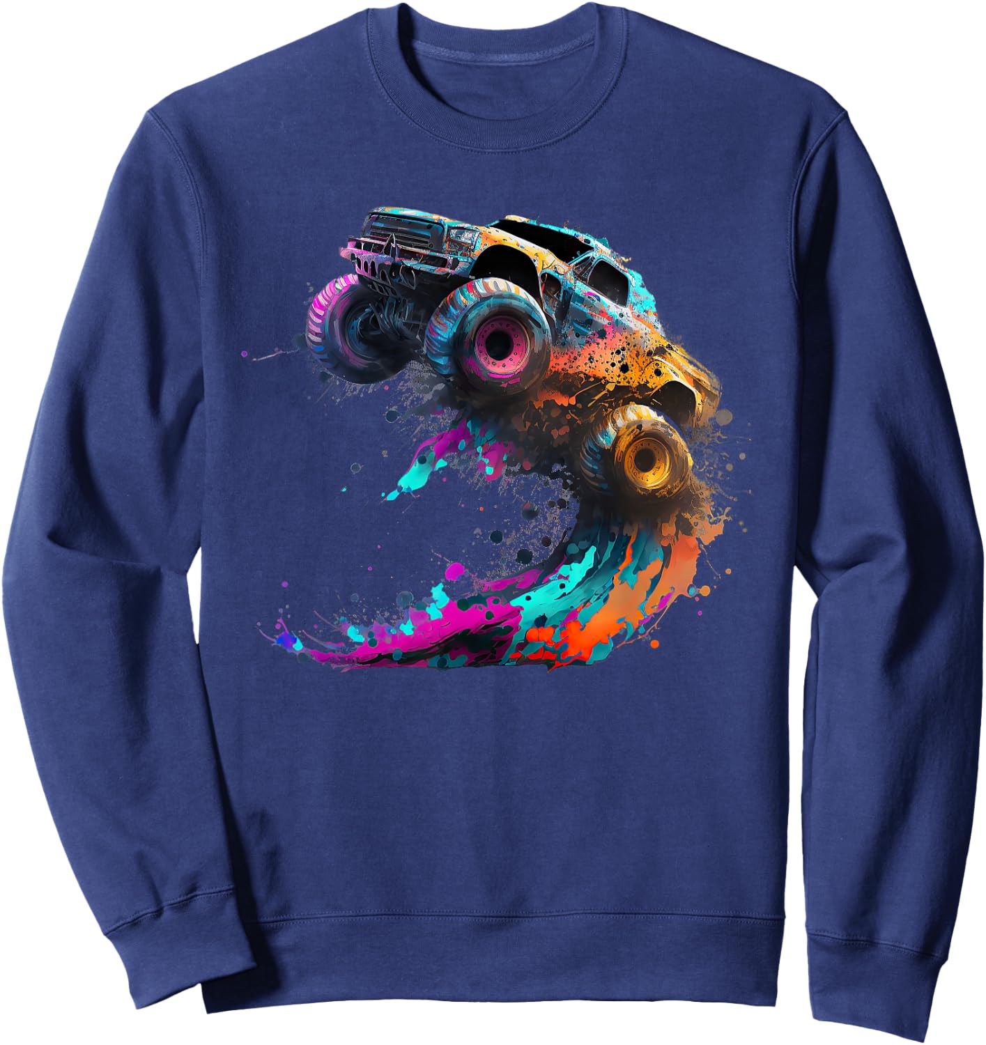 Airborne Monster Truck Jump Off Road Vehicle Colorful Dirt Sweatshirt - Sweatshirt | Navy