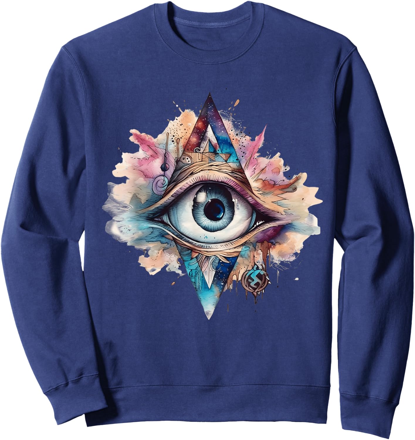 Spiritual Third Eye Watercolor Self-Reflection Awareness Sweatshirt - Sweatshirt | Navy