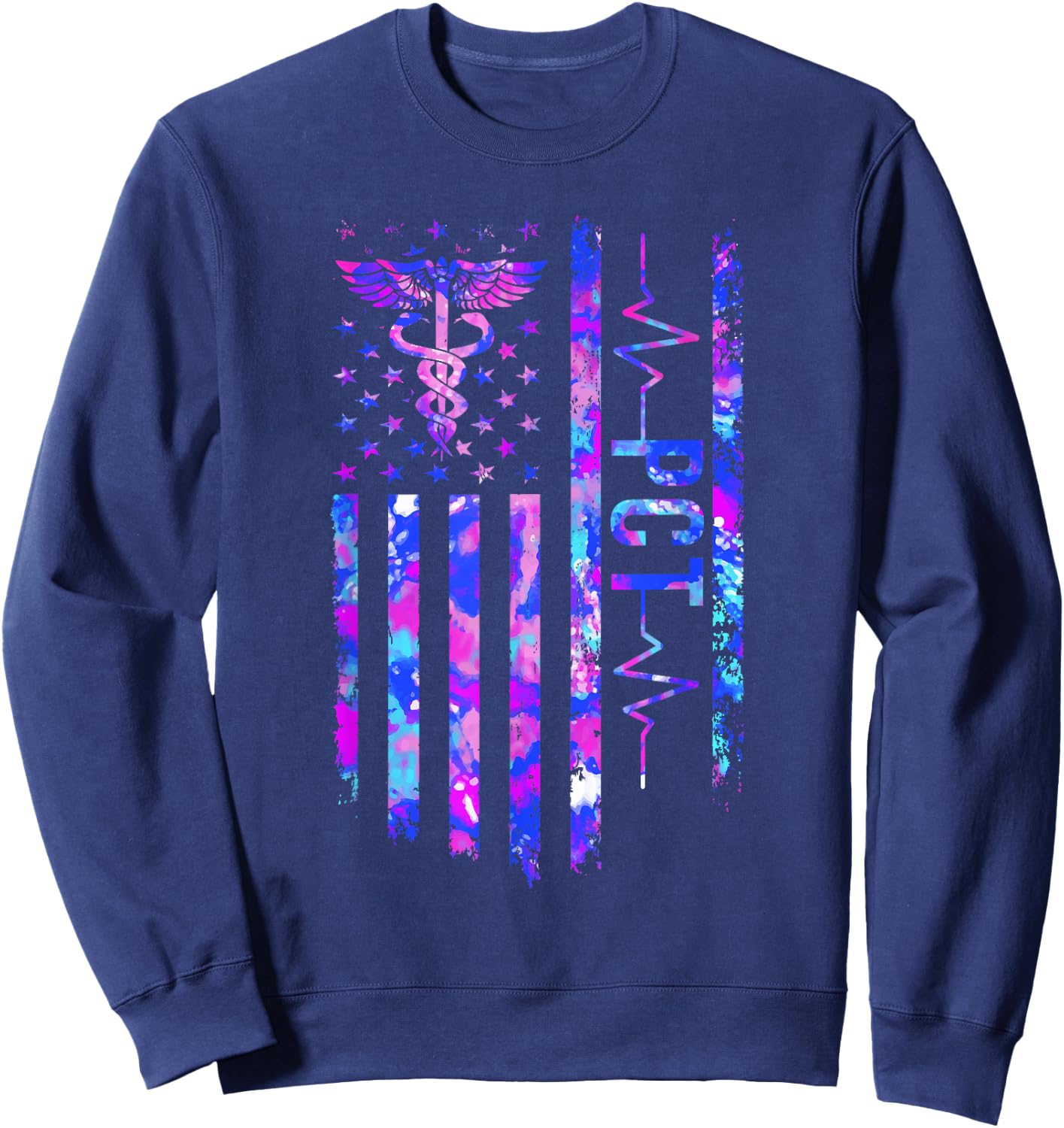 PCT US Flag Patient Care Tech Patient Care Technician Sweatshirt - Sweatshirt | Navy