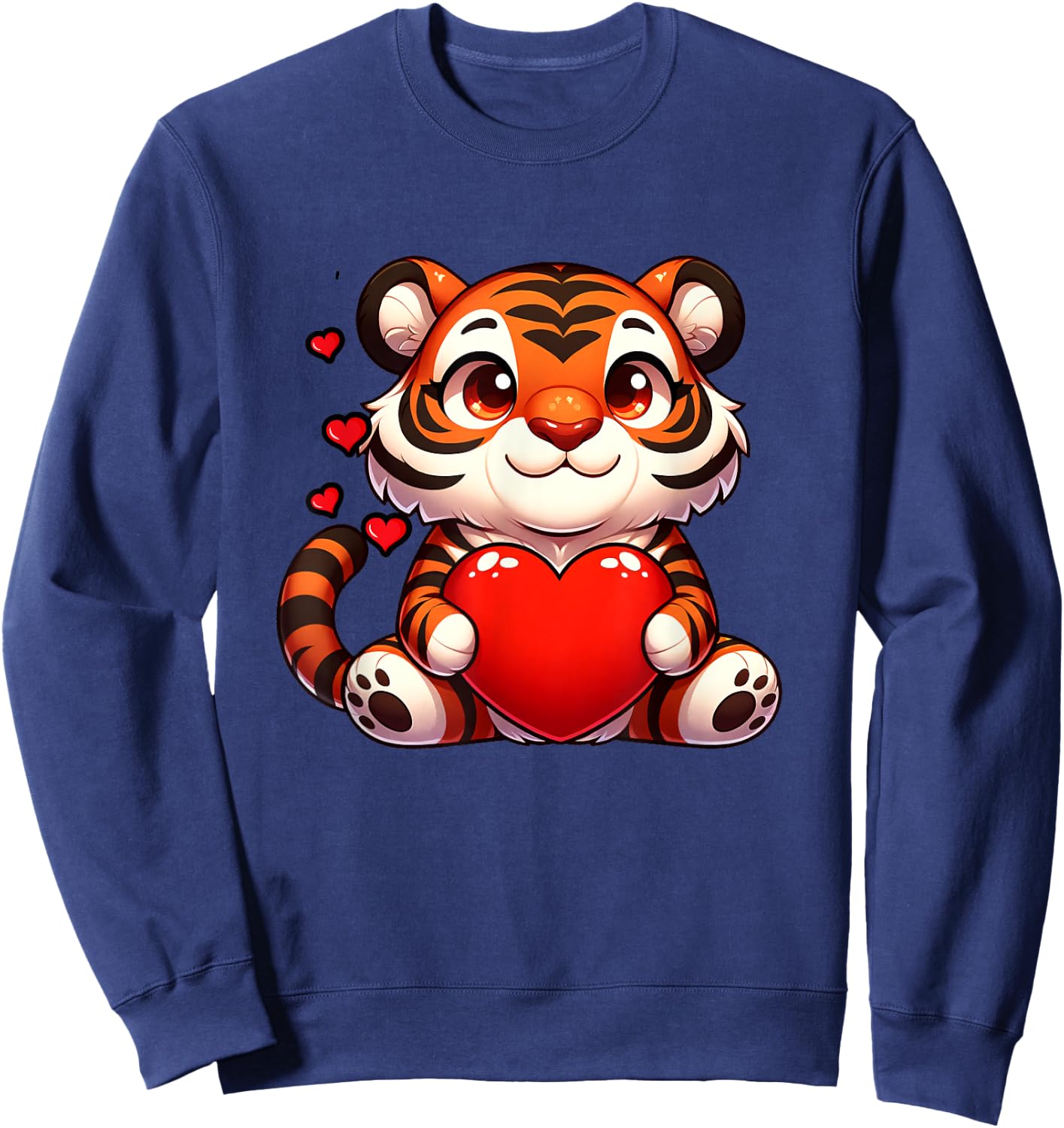 Valentines Tiger Heart Lover Funny Boys Girls Kids Men Women Sweatshirt - Sweatshirt | Navy