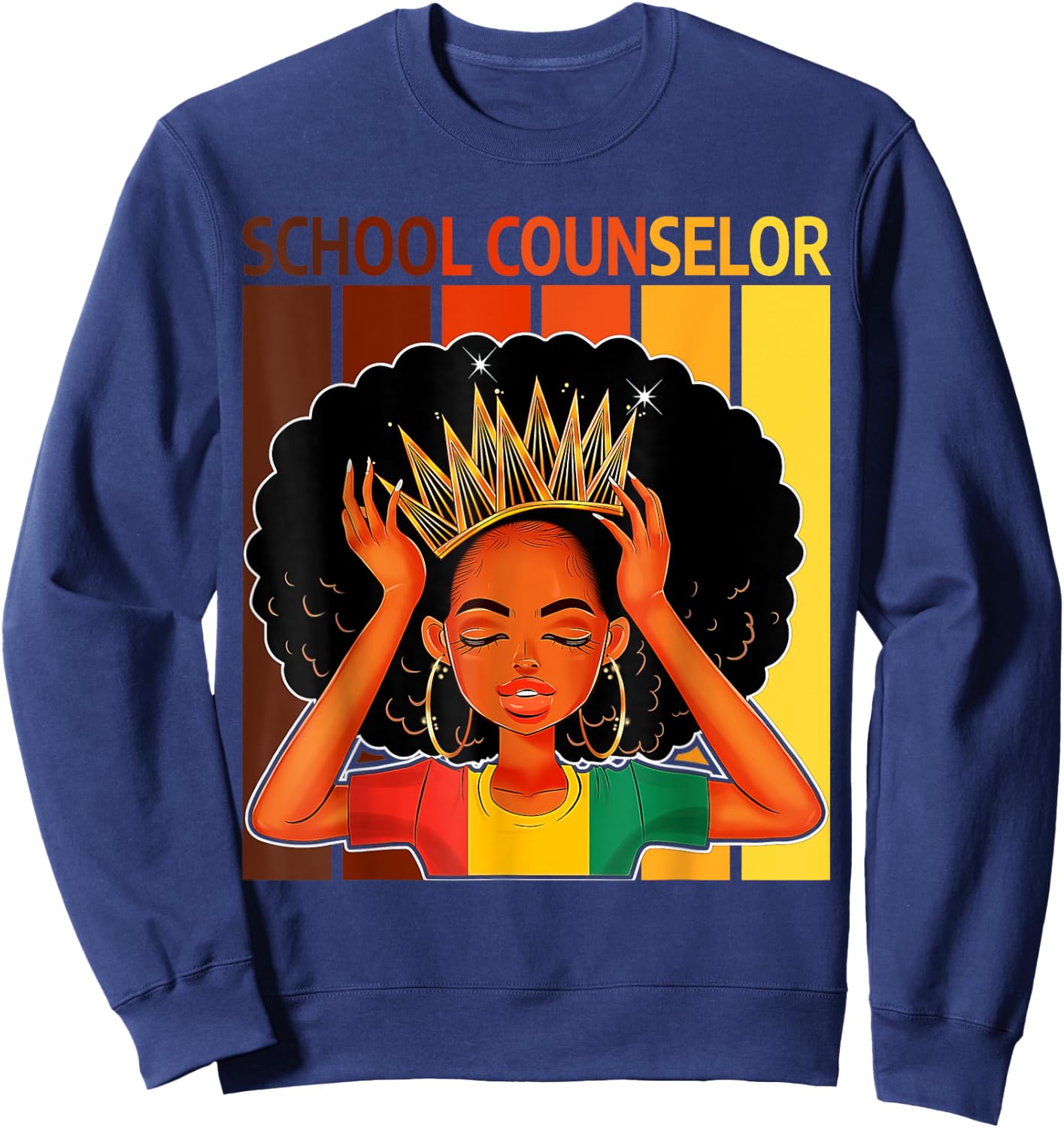 School Counselor Afro African American Black History Month Sweatshirt - Sweatshirt | Navy