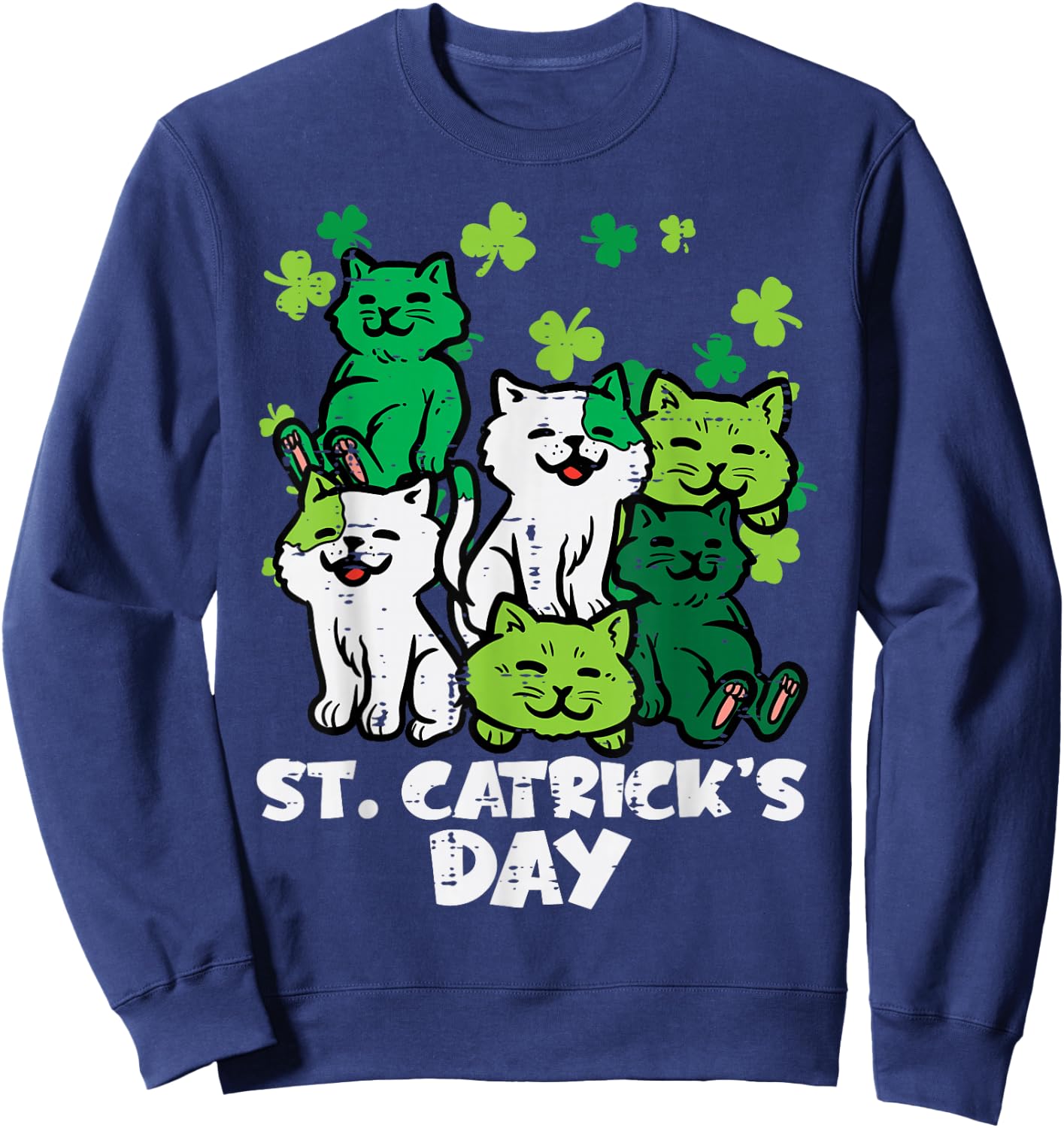 St Patricks Catricks Day Cats Saint Pattys Women Girls Kids Sweatshirt - Sweatshirt | Navy