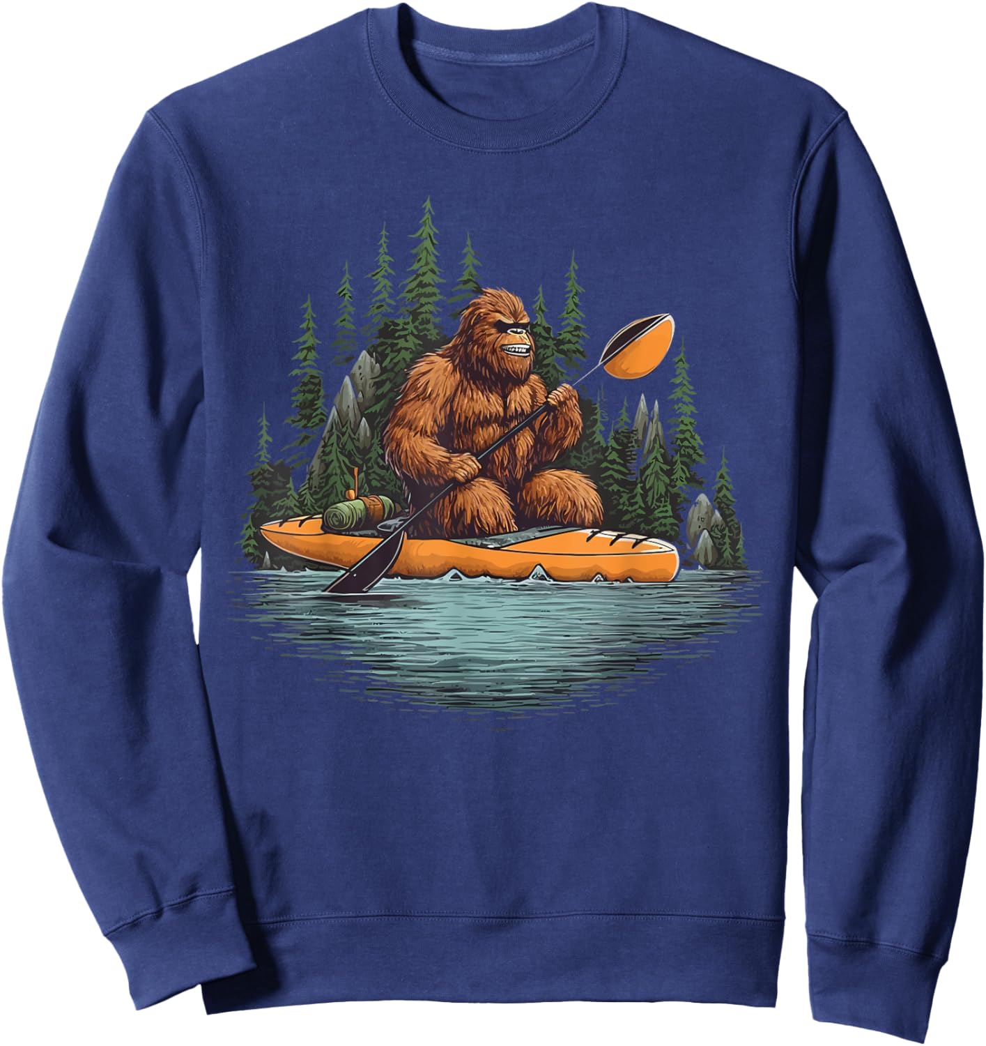 Bigfoot Kayak Paddling Lake Canoe Bigfoot Sasquatch Kayaking Sweatshirt - Sweatshirt | Navy