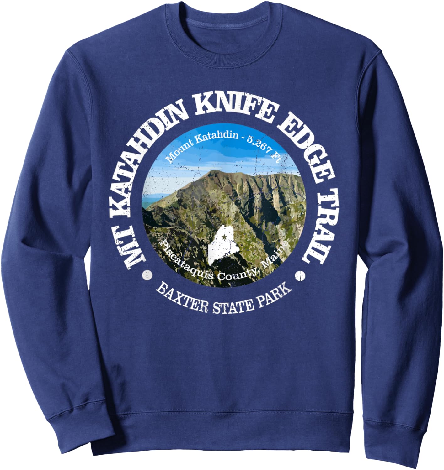 Knife Edge Trail Vintage Mount Katahdin Mountain Hiking Sweatshirt - Sweatshirt | Navy