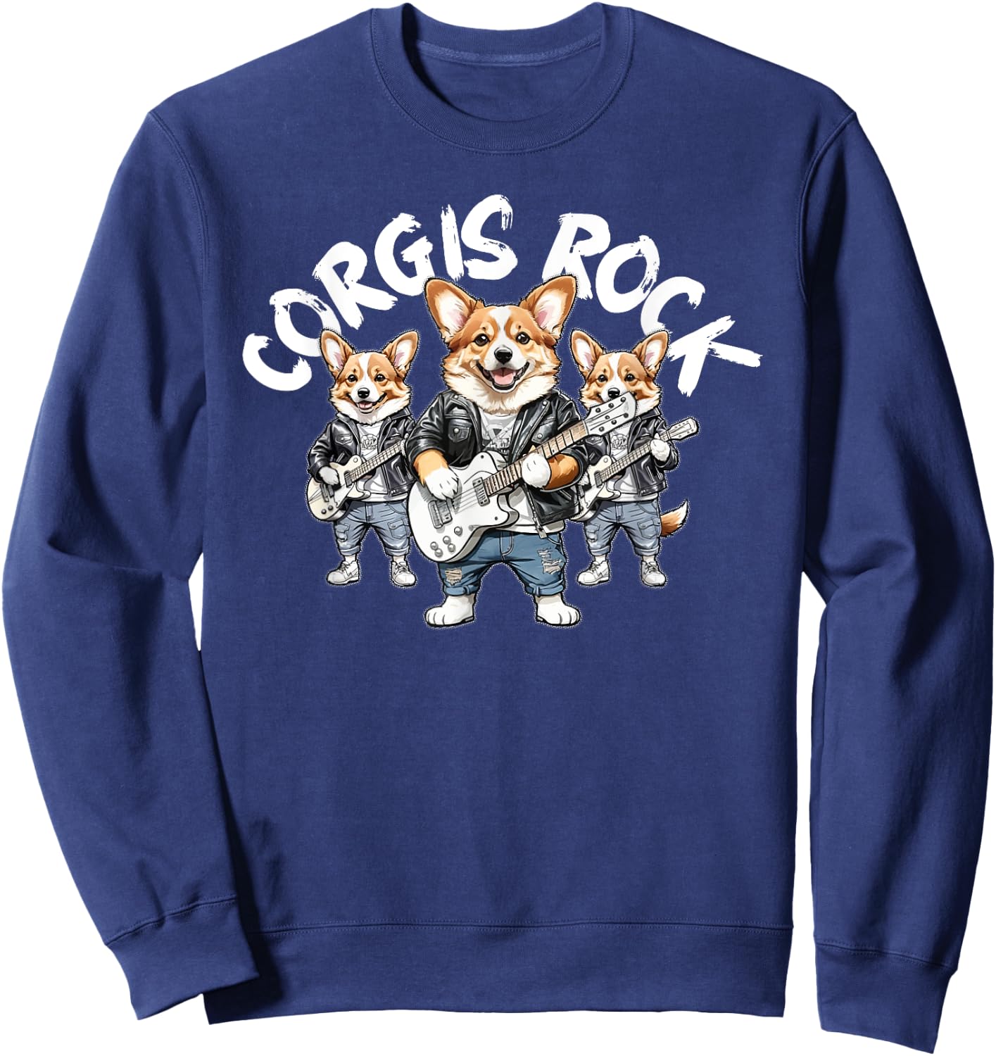 Corgis Rock Cute Cool Corgi Trio Rocking Out Playing Guitar Sweatshirt - Sweatshirt | Navy