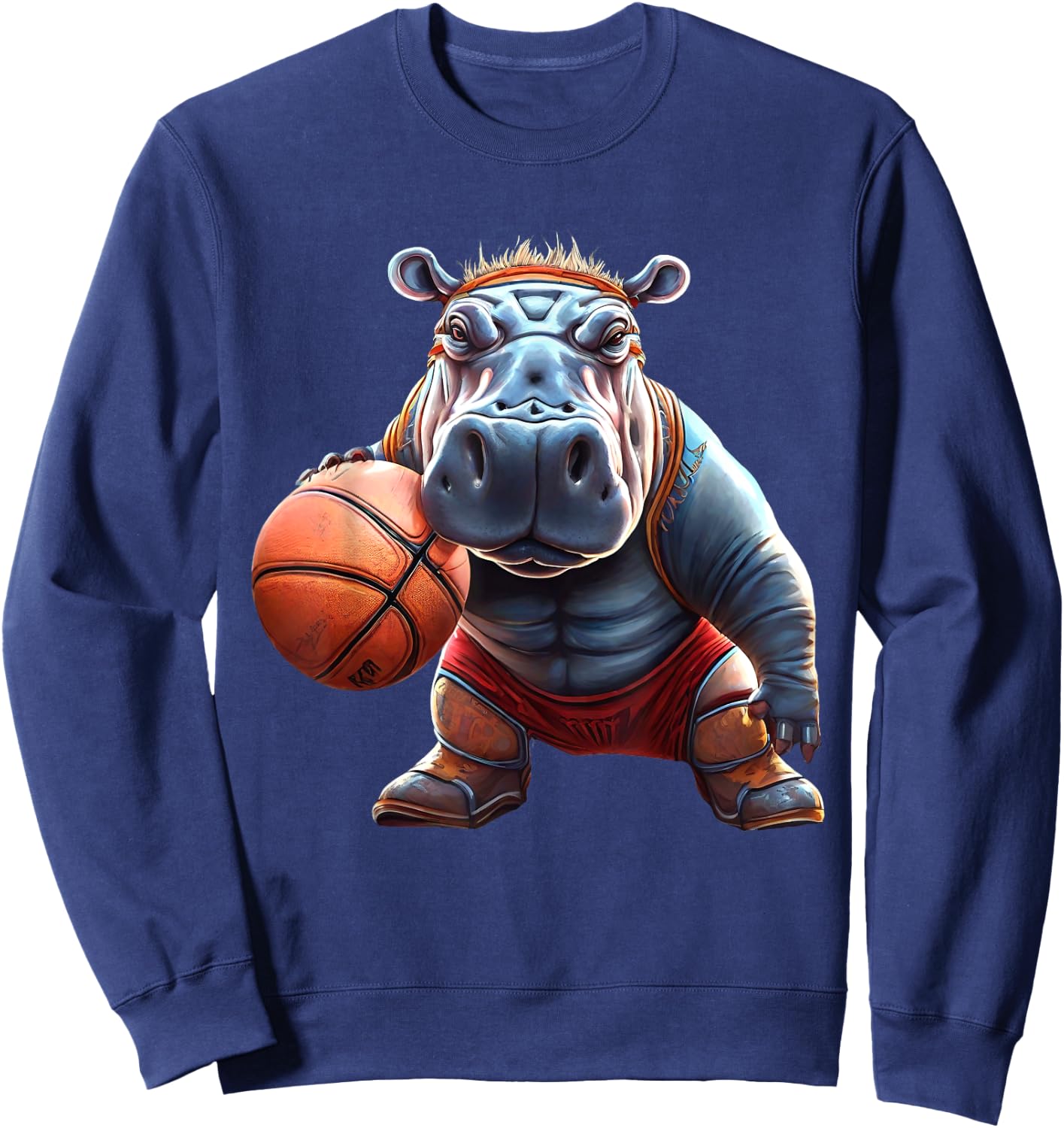 Funny Basketball Hippo Groovy Hippo Basketball Sweatshirt - Sweatshirt | Navy
