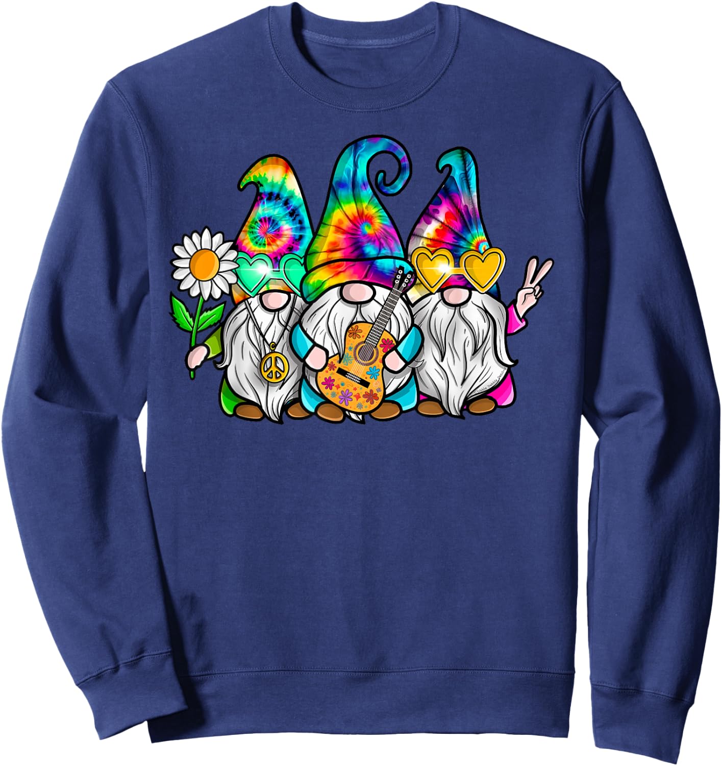 Hippie Gnomes Tie Dye Peace Love Peace Sign 60s 70s Hippie Sweatshirt - Sweatshirt | Navy