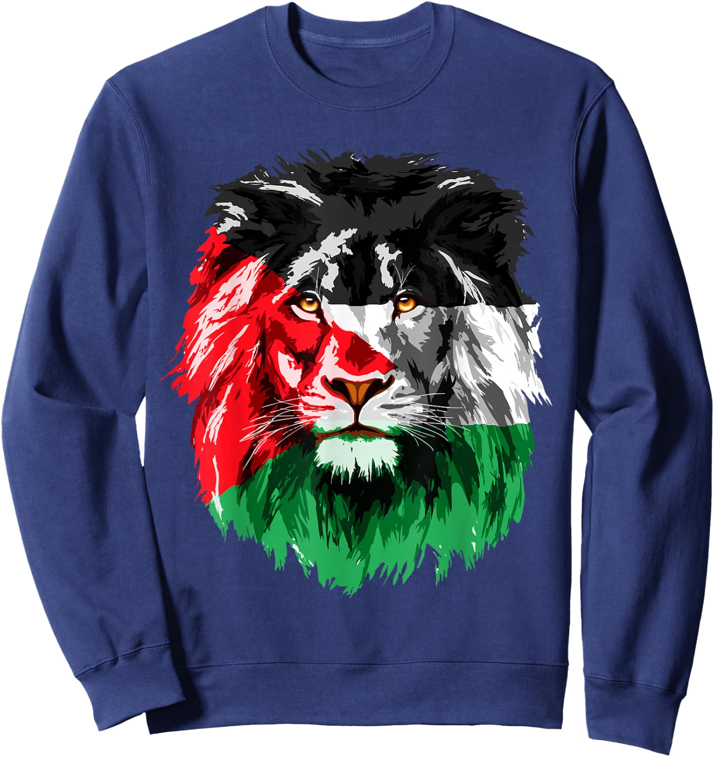 Flag of Palestine Lion Face Palestine Flag Sweatshirt - Sweatshirt | Navy