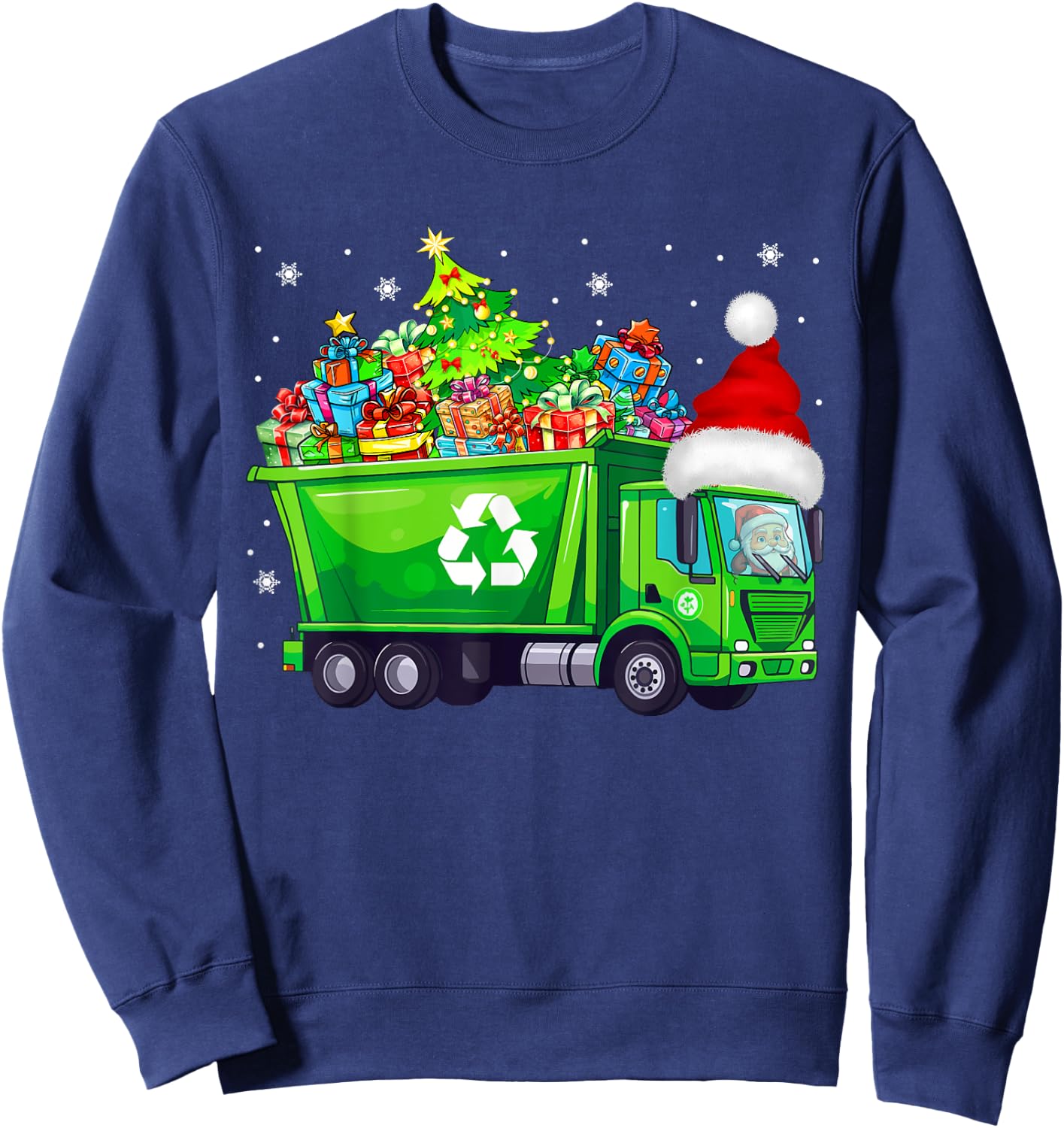 Santa Garbage Truck Carrying Christmas Tree Xmas Driver Sweatshirt - Sweatshirt | Navy
