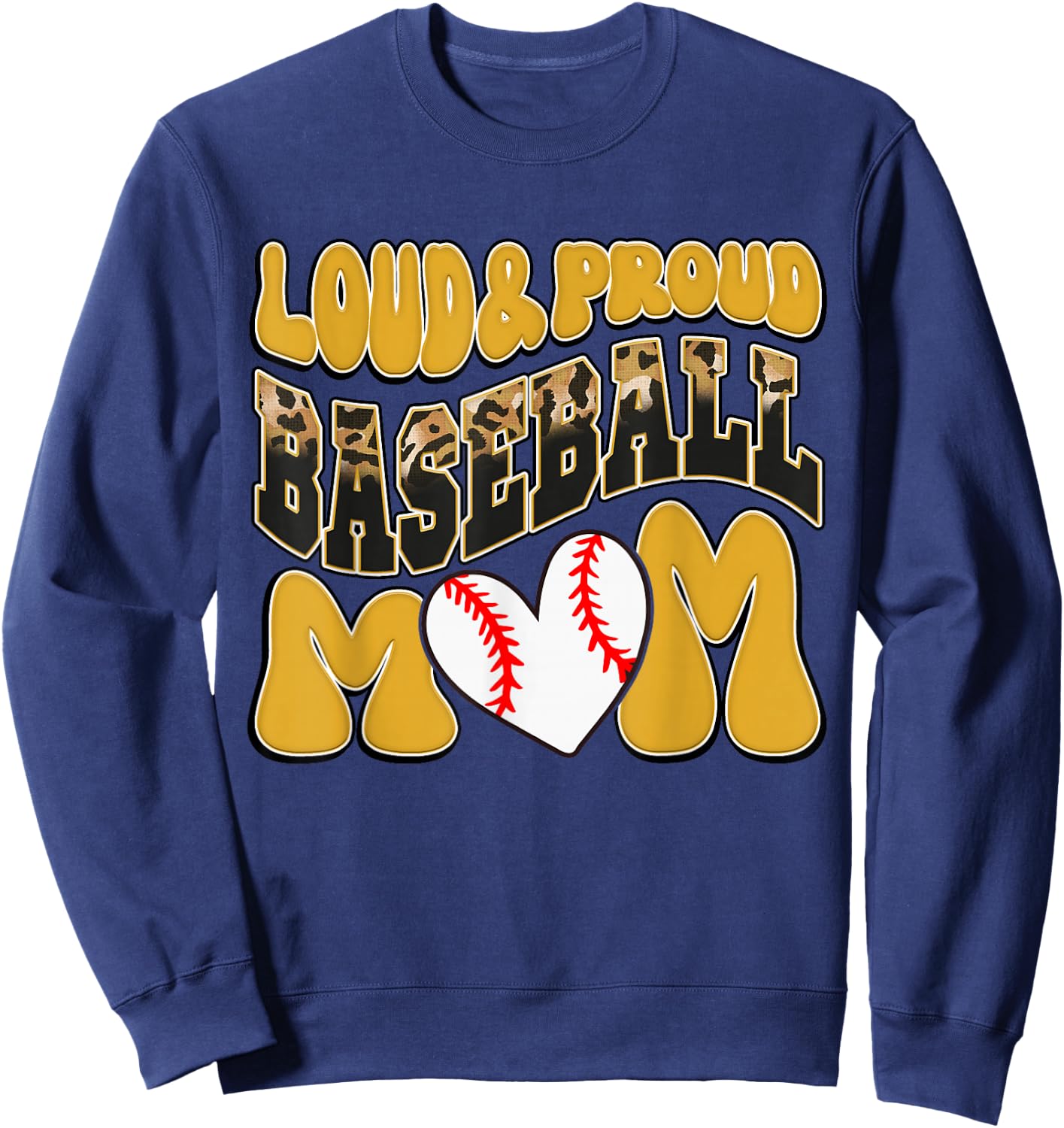 Loud Proud Baseball Mom Yellow Leopard Baseball Mom Mama Sweatshirt - Sweatshirt | Navy