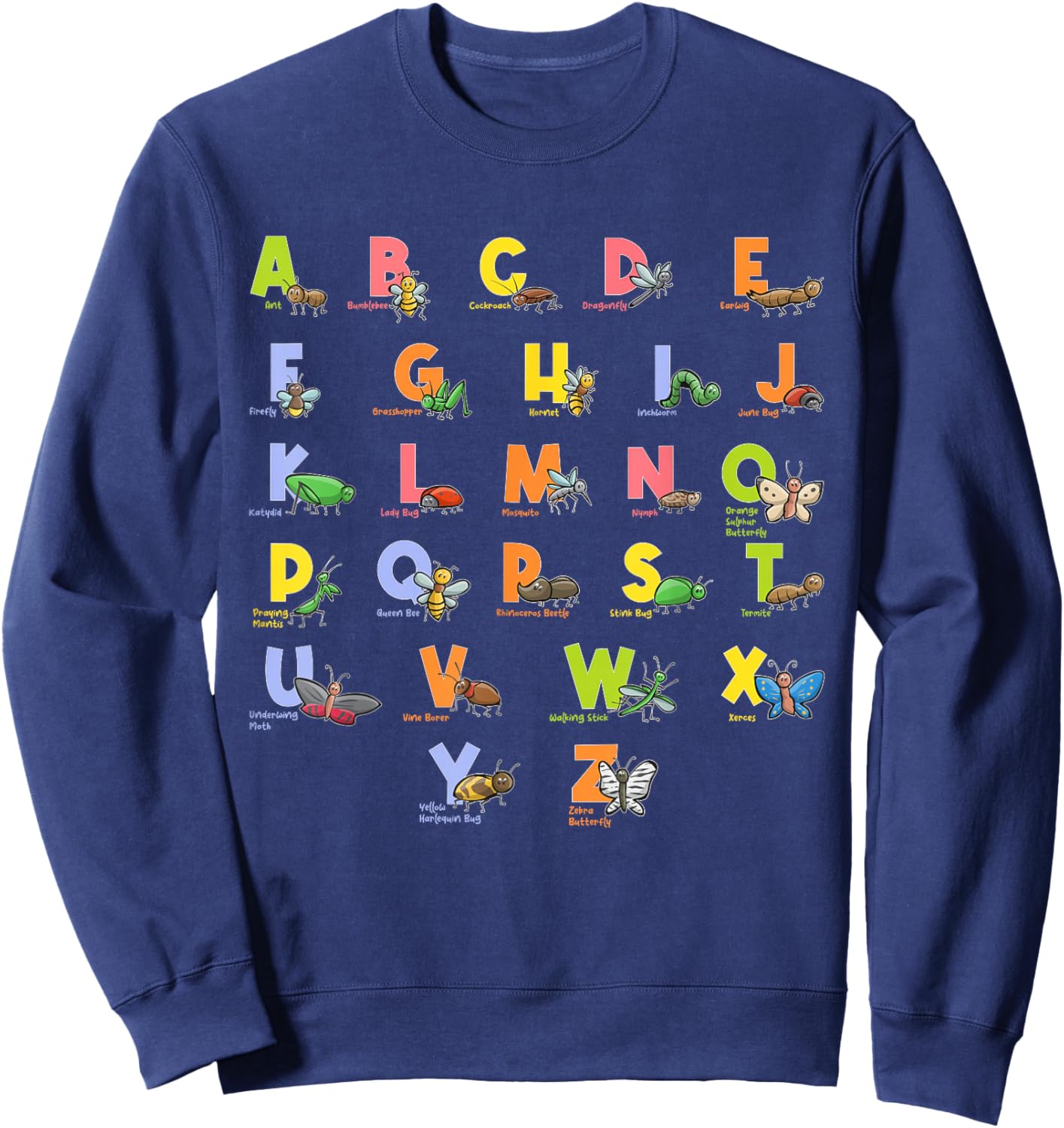 Alphabet Types of Insects Kids Bug Lover Future Entomologist Sweatshirt - Sweatshirt | Navy