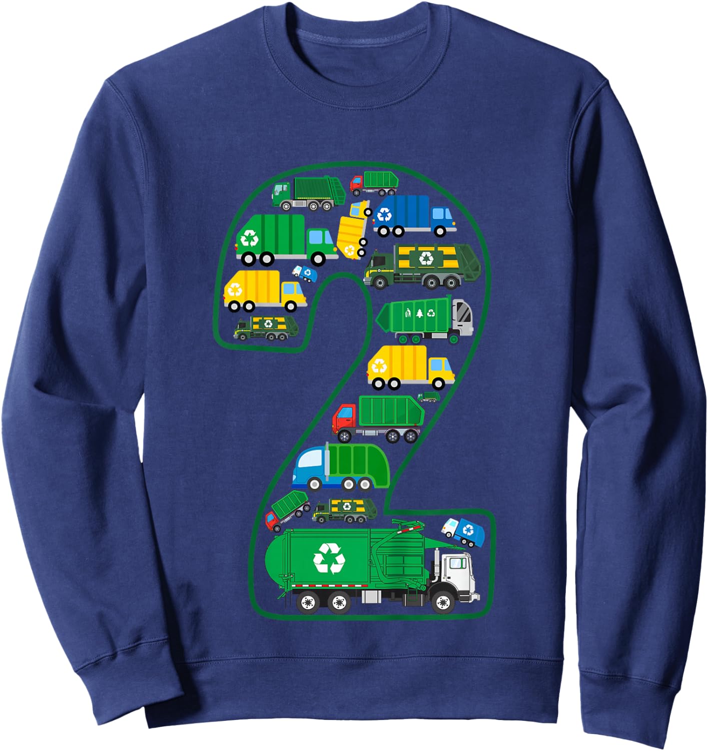 Kids Garbage Truck Boy 2nd Birthday 2 Years Old Garbage Truck Boy Sweatshirt - Sweatshirt | Navy