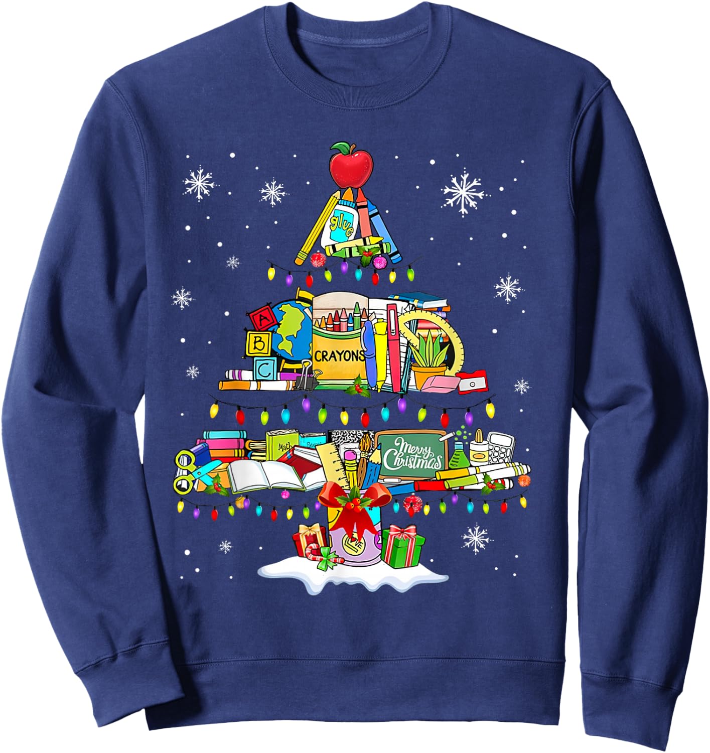 Teacher Christmas Tree School Supplies Sweatshirt - Sweatshirt | Navy