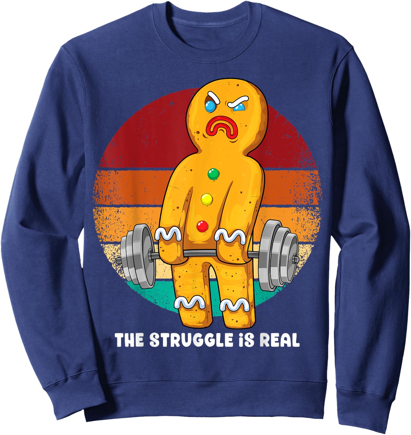 Gingerbread Man Weightlifting Christmas Fitness Gym Deadlift Sweatshirt - Sweatshirt | Navy