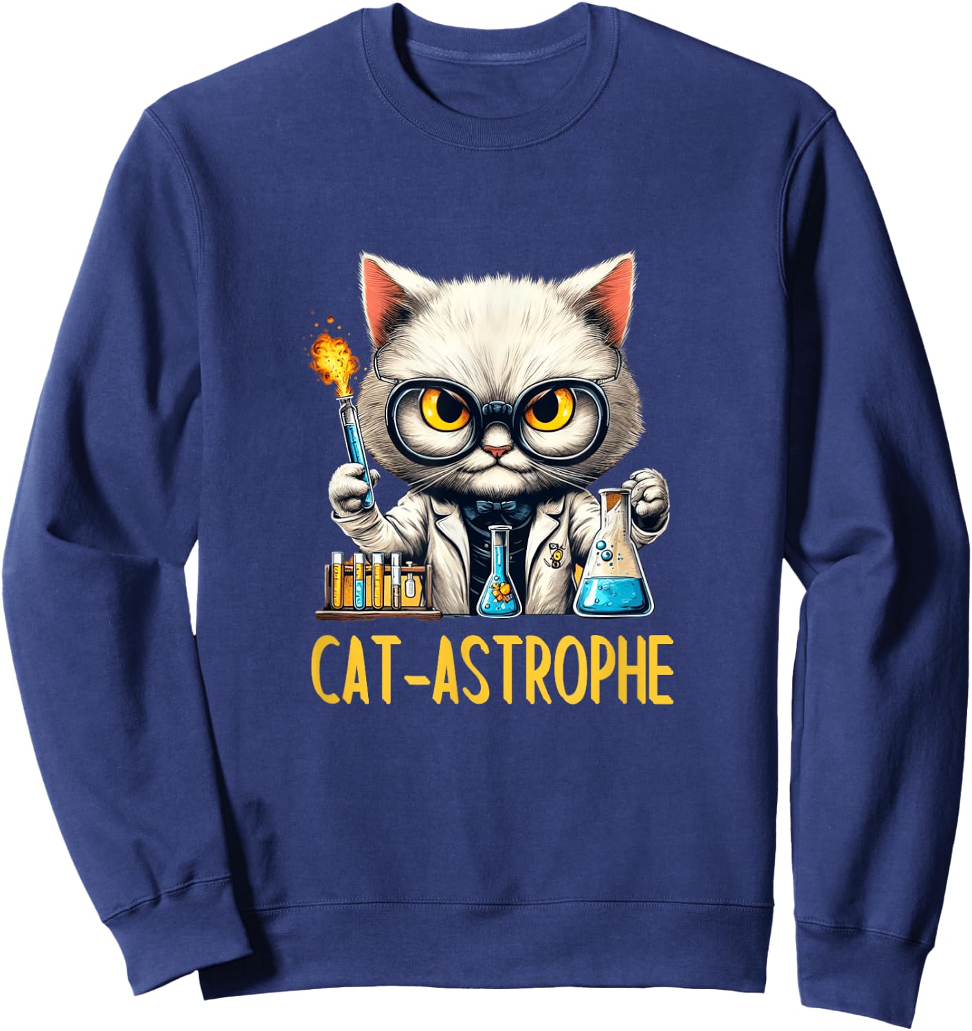 Science Cat Funny CAT-ASTROPHE Chemistry Lab Explosion Kitty Women Sweatshirt - Sweatshirt | Navy