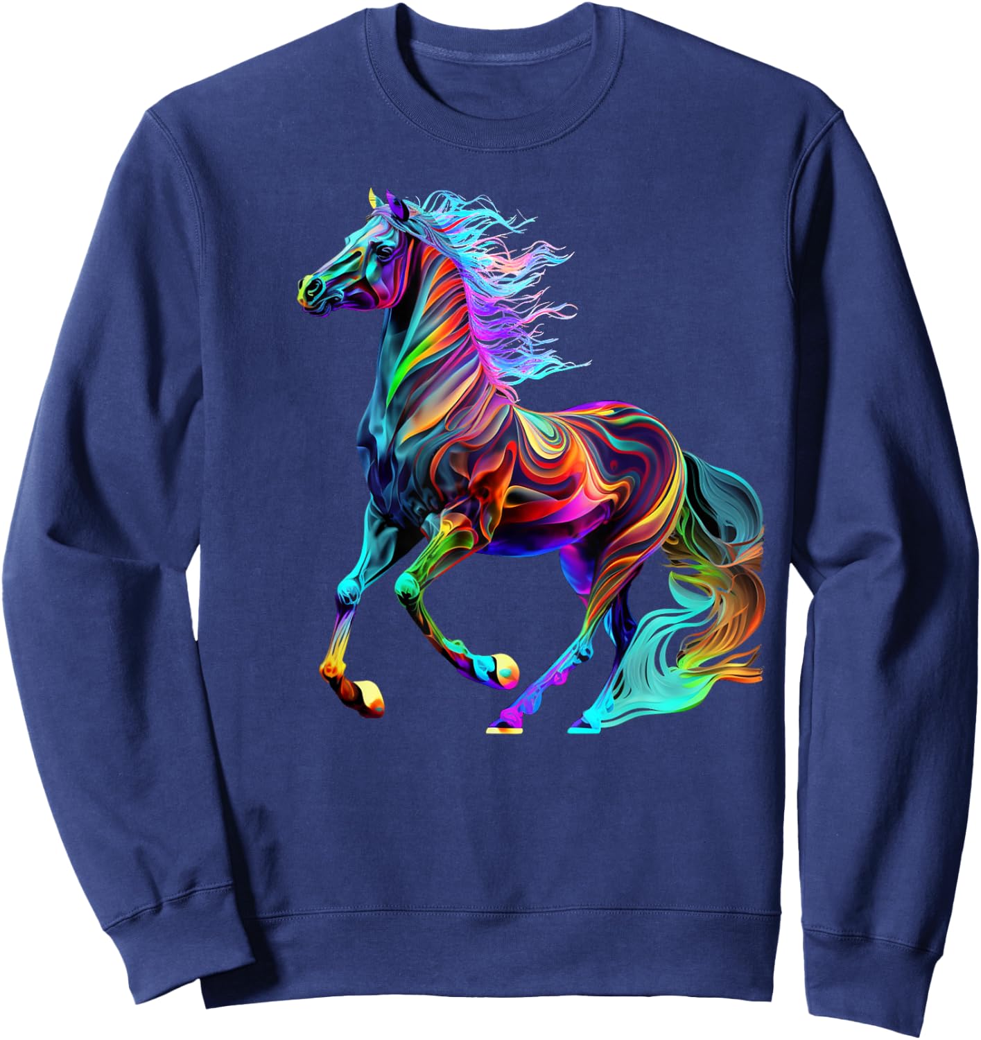 Colorful Rainbow Horse Graphic Sweatshirt - Sweatshirt | Navy