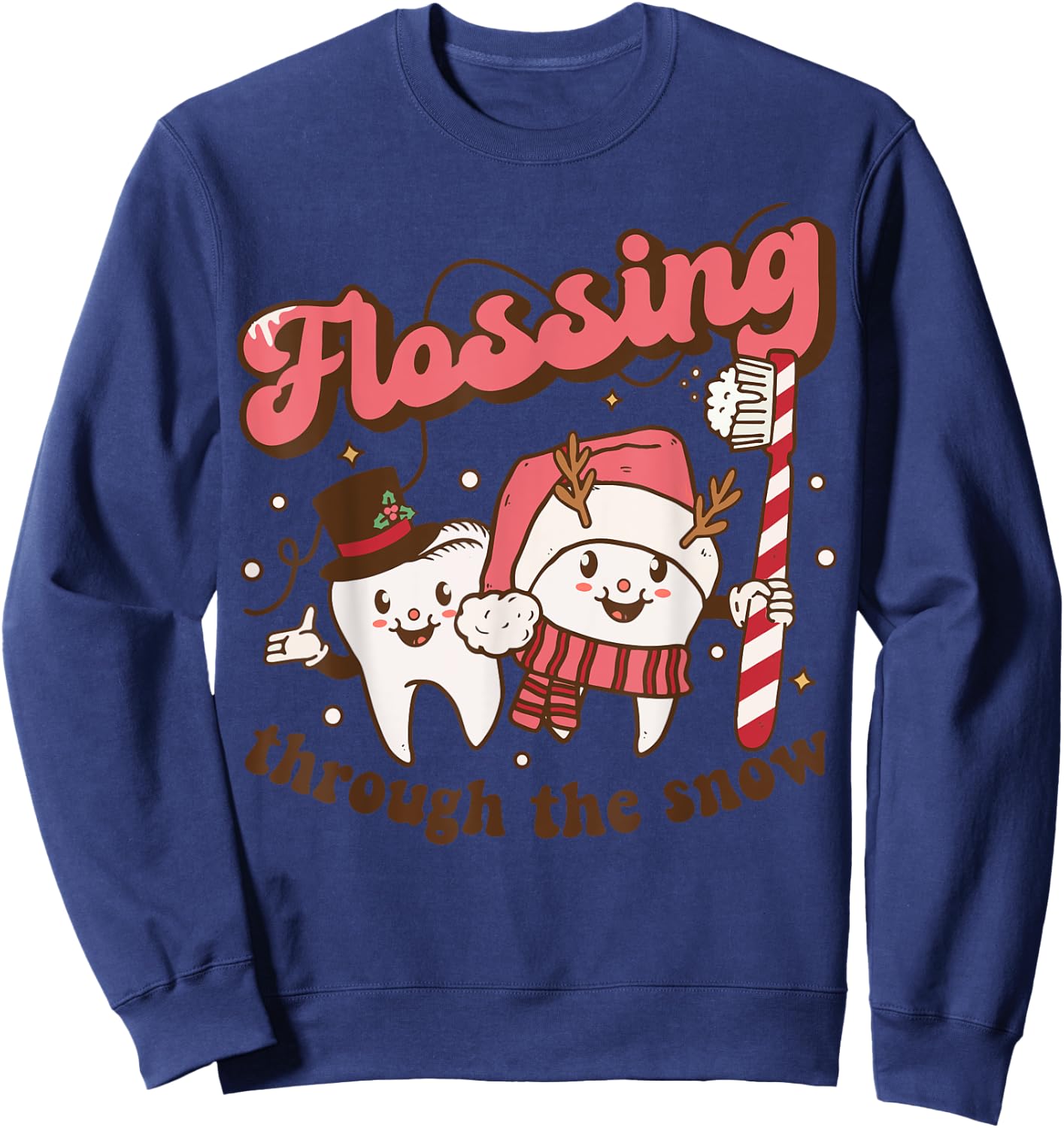 Flossing Through The Snow Dental Hygienist Christmas Dentist Sweatshirt - Sweatshirt | Navy