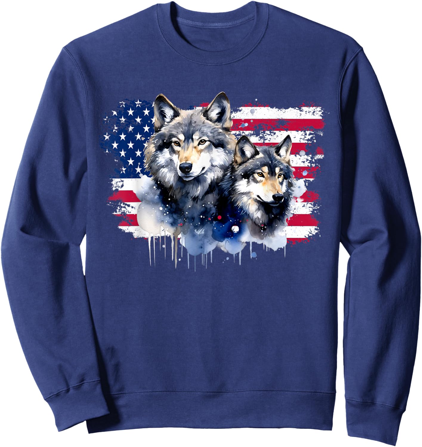 Wolves American Flag New Years Wolf Lovers Design Sweatshirt - Sweatshirt | Navy