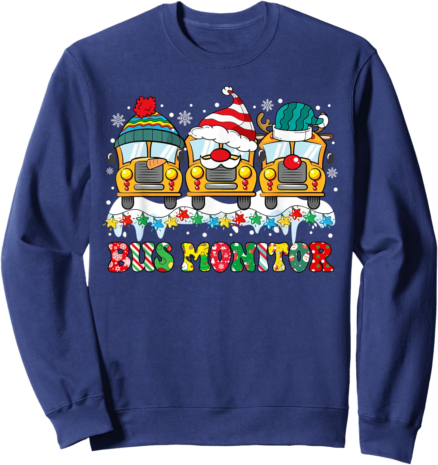 Bus Monitor Bus Santa Reindeer Snowman Xmas Lights Christmas Sweatshirt - Sweatshirt | Navy