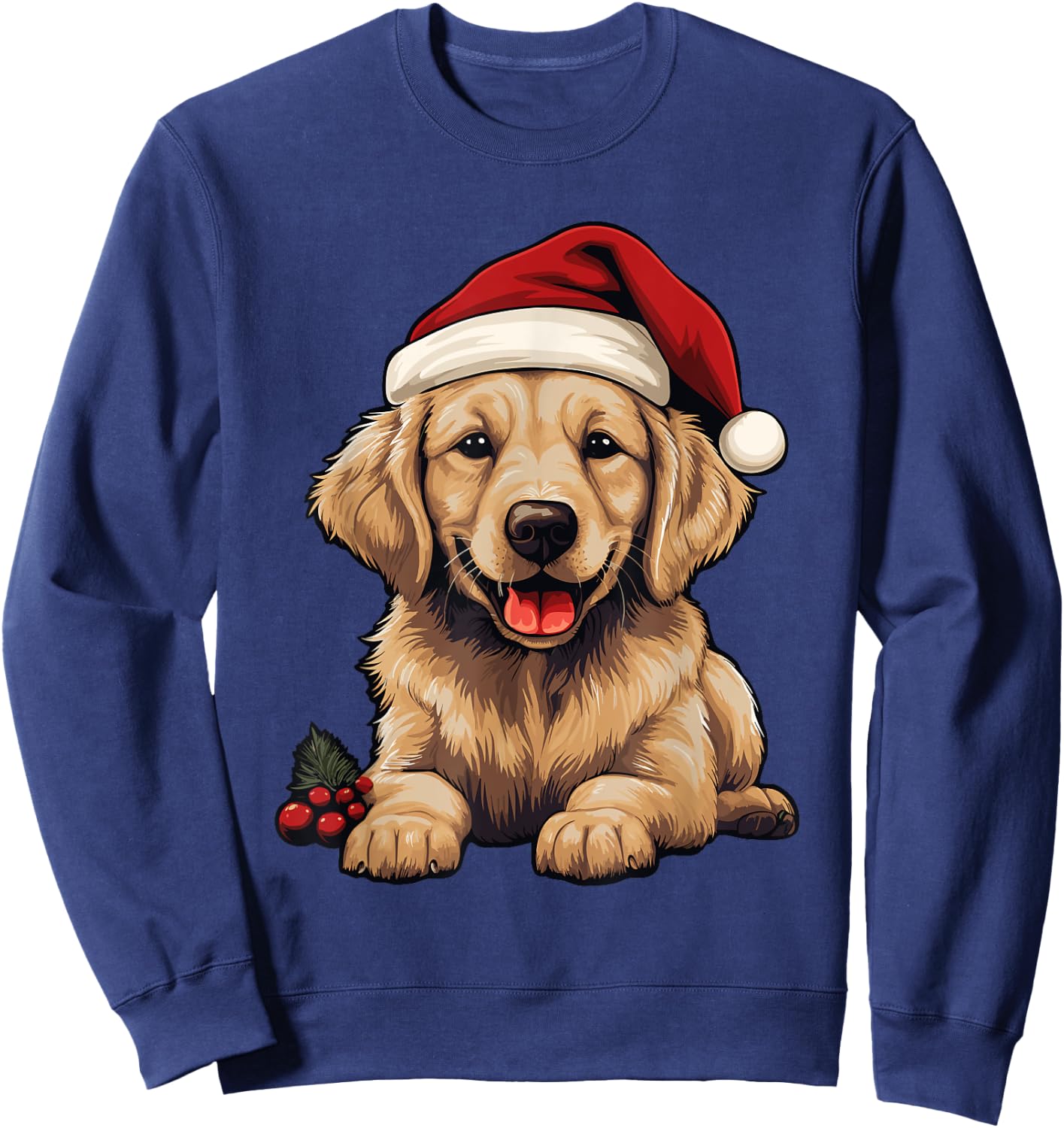 Golden Retriever Dog Christmas Santa Hat Xmas Pajama Sweatshirt - Sweatshirt | Navy