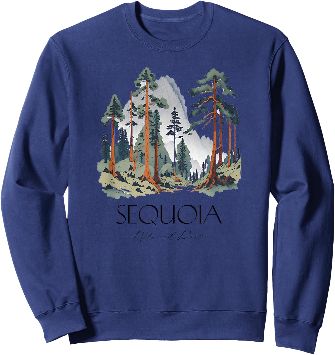 Cool Sequoia National Park Hiking Watercolor Graphic Sweatshirt - Sweatshirt | Navy