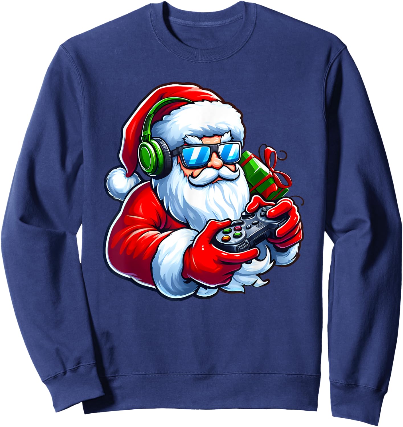 Cool Santa Gamer Controller Gaming Video Game Christmas Sweatshirt - Sweatshirt | Navy