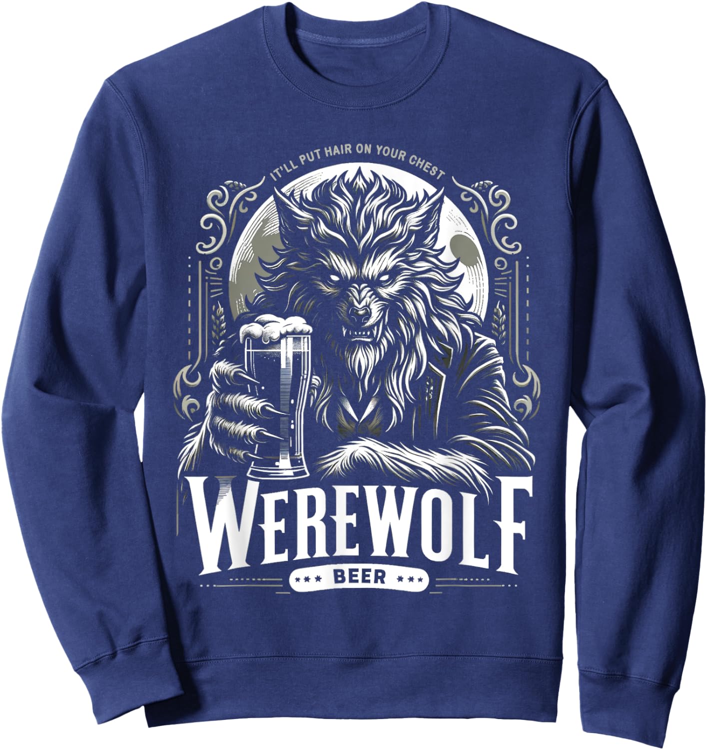 Funny Beer Brand Parody Werewolf Beer Sweatshirt - Sweatshirt | Navy