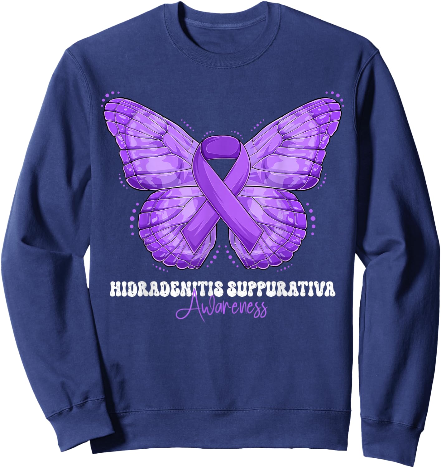 Hidradenitis Suppurativa Awareness Month Purple Ribbon Sweatshirt - Sweatshirt | Navy