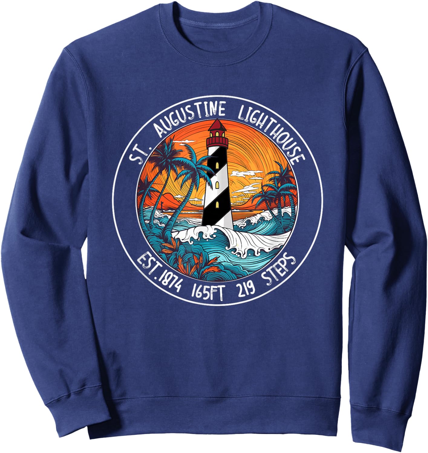 St. Augustine Lighthouse Florida Retro Sunset Palm Trees Sweatshirt - Sweatshirt | Navy