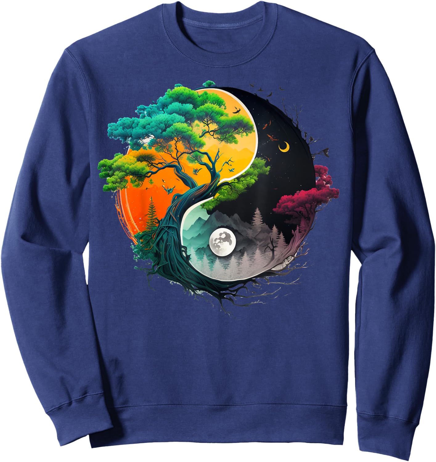 Nature Taoism Yin Yang Symbol on Zen Taijitu Yin Yang Sweatshirt - Sweatshirt | Navy