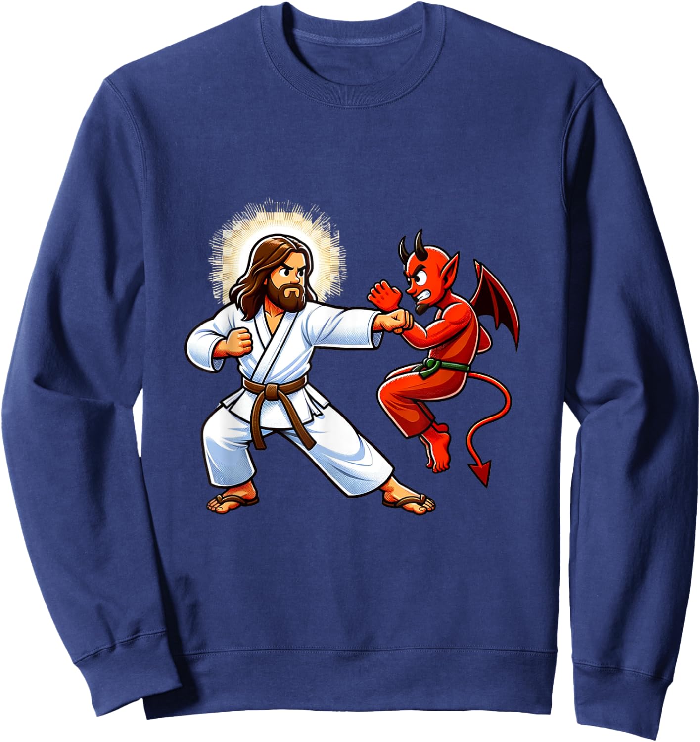 Jesus Defeating the Devil Funny Karate Sweatshirt - Sweatshirt | Navy