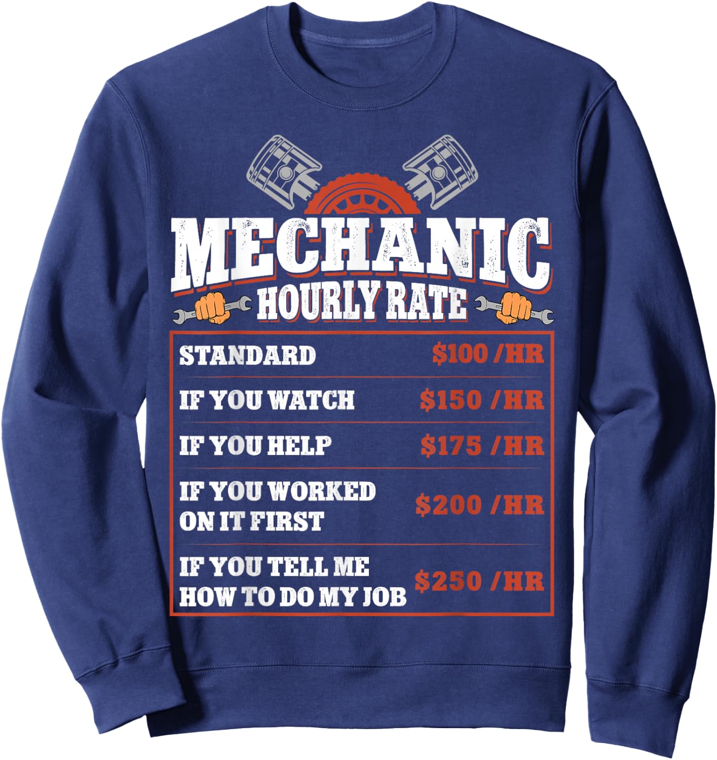 Funny Mechanic Hourly Rate - Labor Rates Car Mechanic Sweatshirt - Sweatshirt | Navy