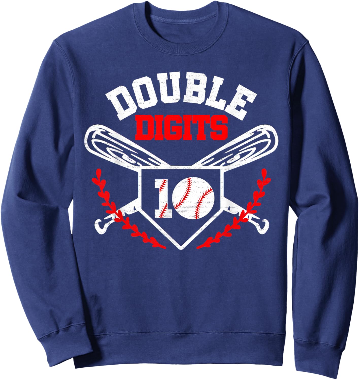 Double Digits Birthday Decorations Boy 10 Baseball Lover Fan Sweatshirt - Sweatshirt | Navy