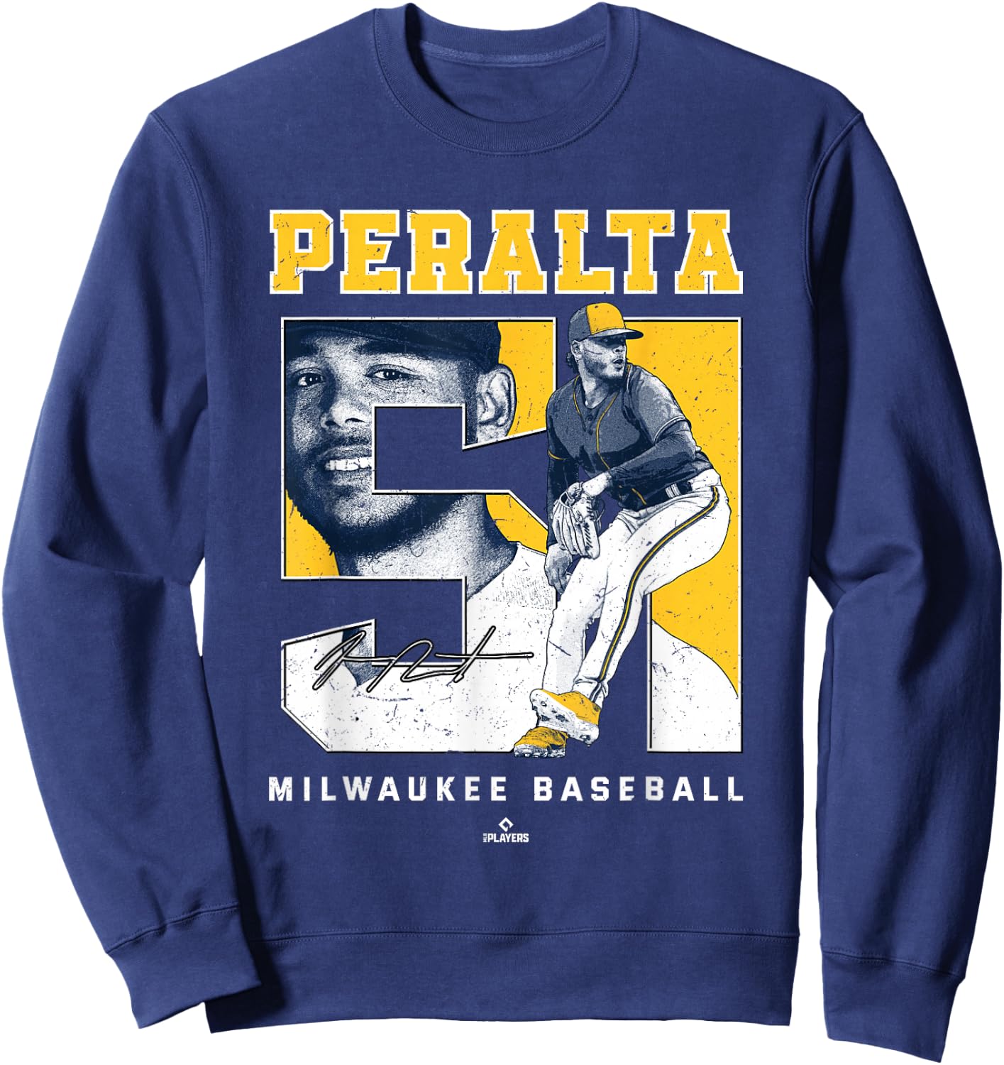 Number and Portrait Freddy Peralta Milwaukee MLBPA Sweatshirt - Sweatshirt | Navy