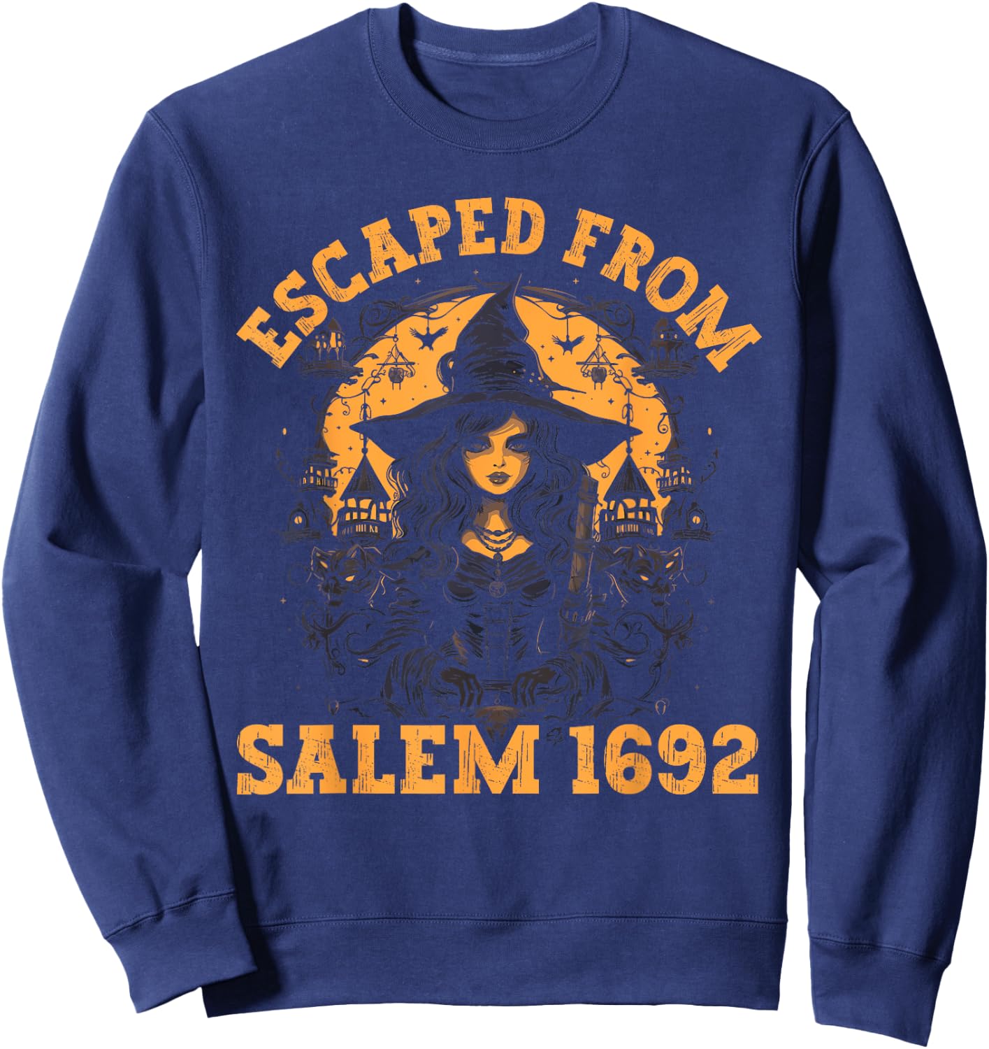 Salem Witch Halloween 1692 Witches Broom Witchy Witchraft Sweatshirt - Sweatshirt | Navy