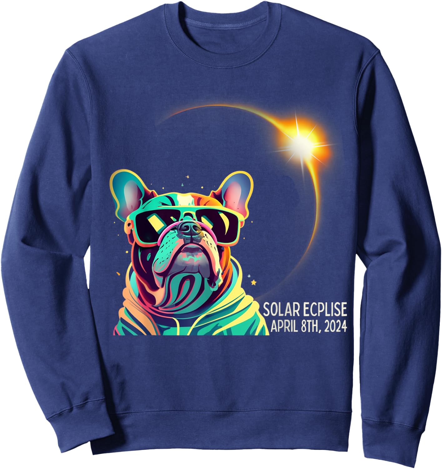 French Bulldog America 2024 Solar Eclipse Accessories Men Women Kids Sweatshirt - Sweatshirt | Navy