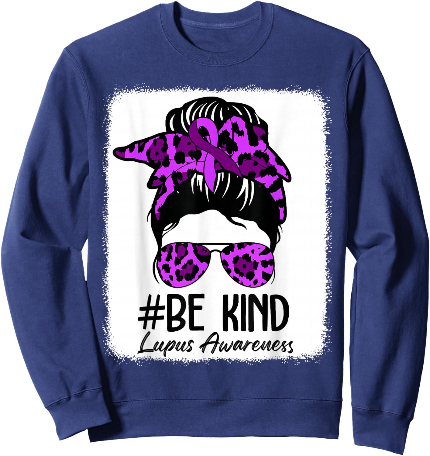 Be Kind Lupus Awareness Messy Bun May We Wear Purple Women Sweatshirt - Sweatshirt | Navy