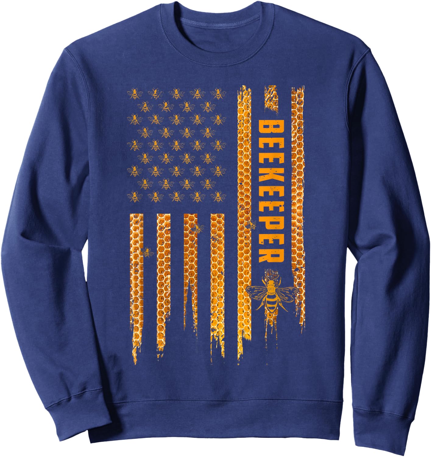 Beekeeping American Flag Honeycomb Honey Bees Beekeeper Sweatshirt - Sweatshirt | Navy