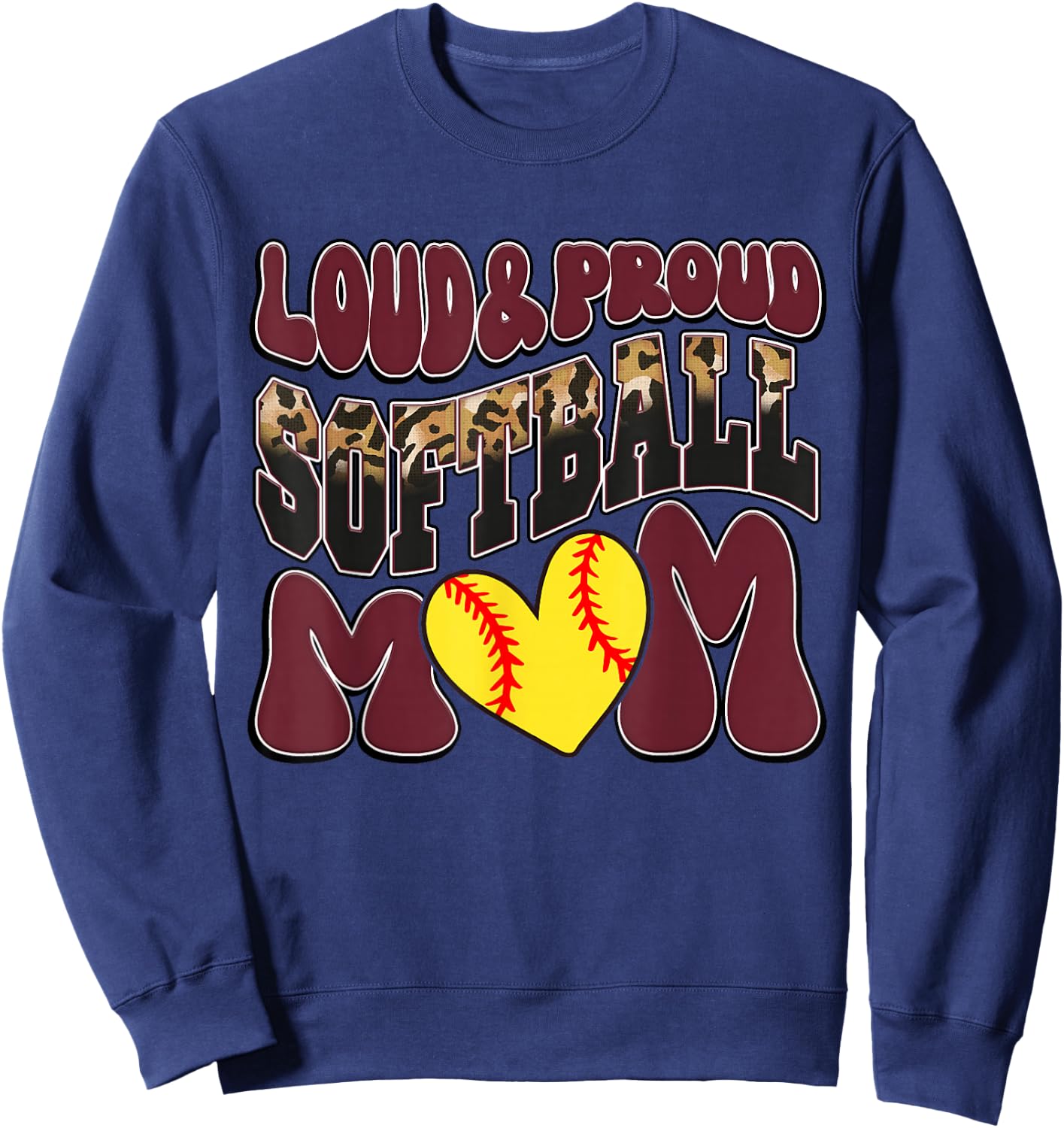 Loud Proud Softball Mom Maroon Team Leopard Softball Mom Sweatshirt - Sweatshirt | Navy