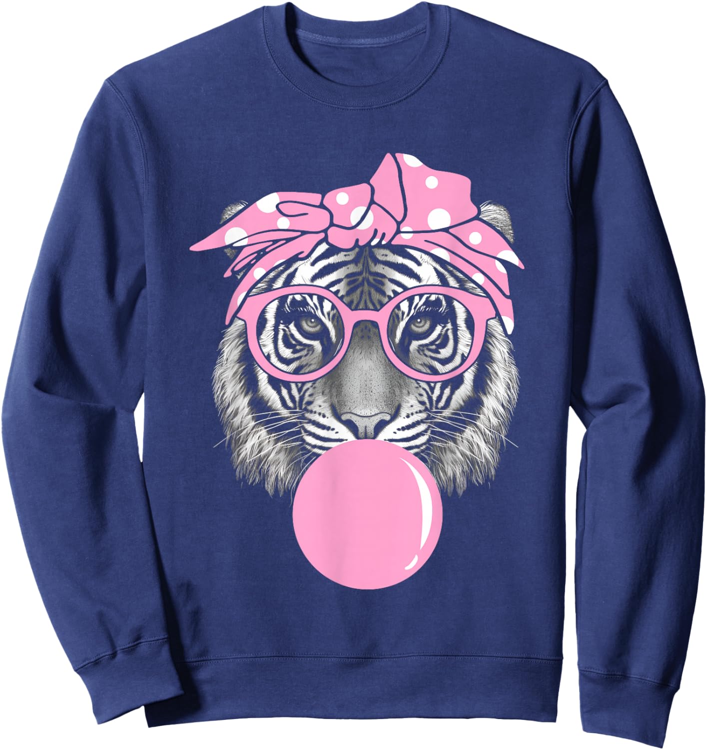 Funny Pink Tiger For Girl Glasses & Pink Bubble Gum Sweatshirt - Sweatshirt | Navy